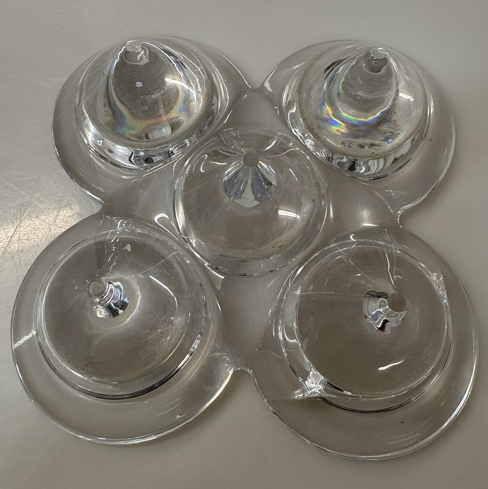 Vintage Crystal 5 Tea Light Votive Candle Holder Diamond Honeycomb Rare Design