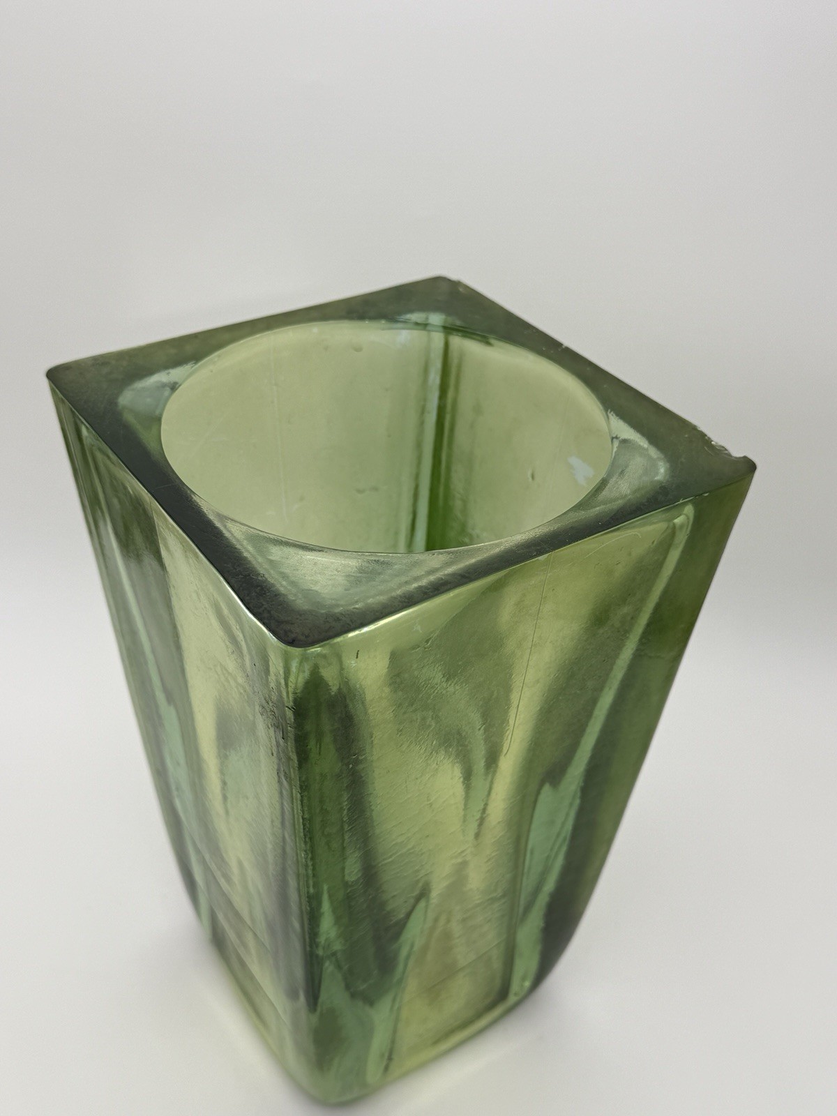 Vtg. MCM Vidrios Miguel Handmade Recycled Emerald Green Glass Vase Planter Spain