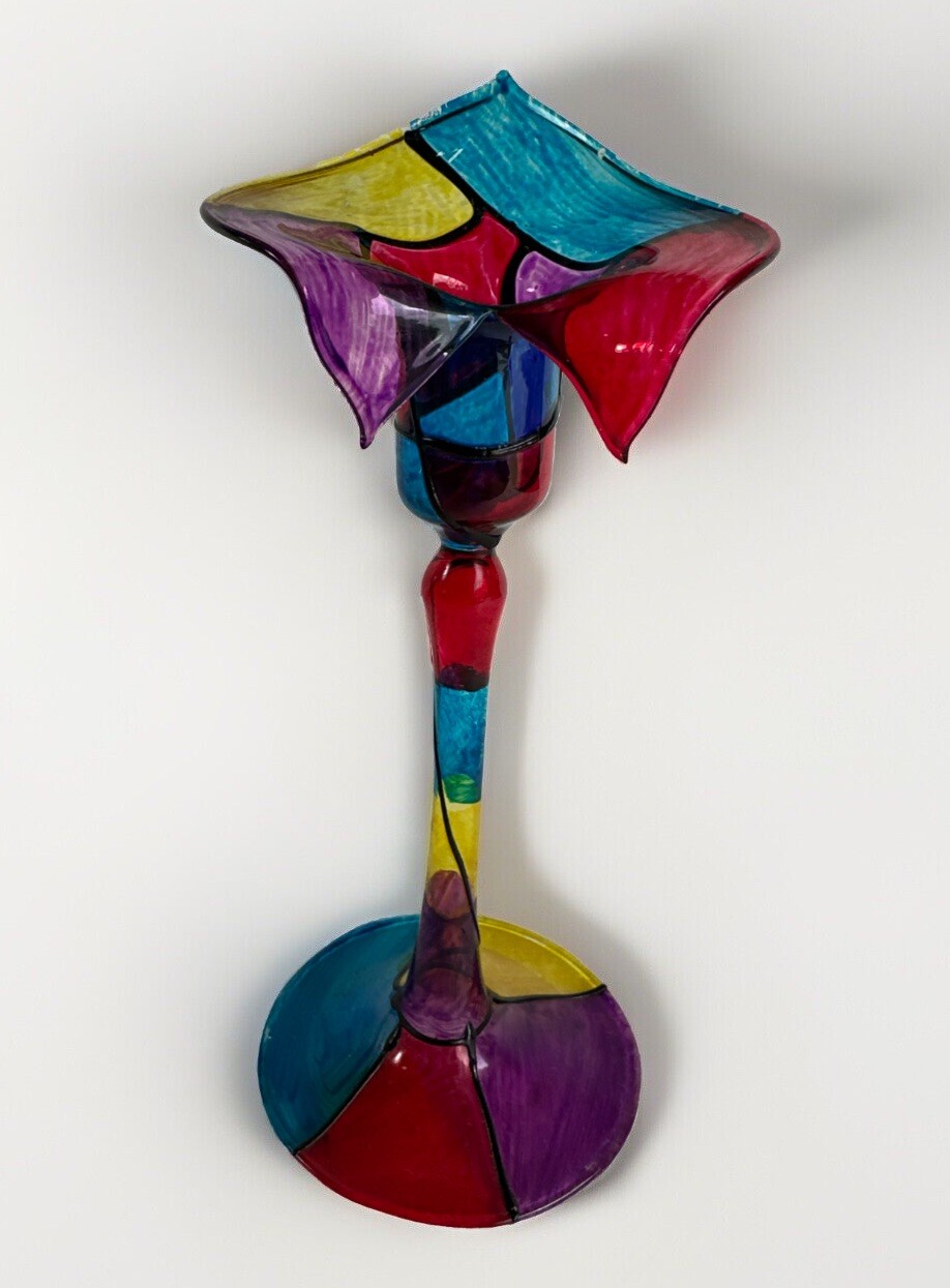 Flame Glow Penco Hand-Blown Lightweight Candle Holder 7 3/4” Tall Colorful
