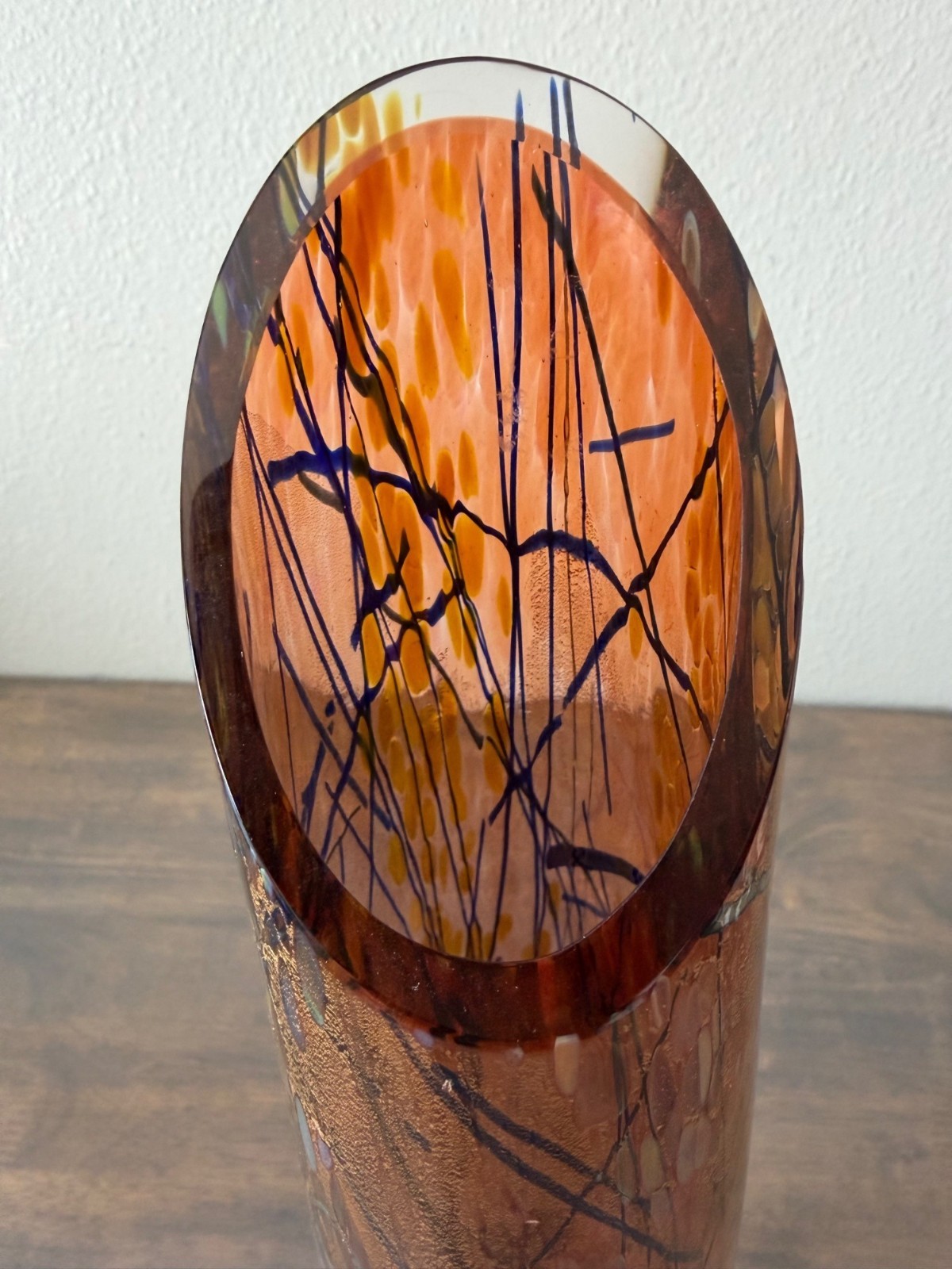 Signed Tim Lazer Dichroic Studio Art Glass Vase 17″