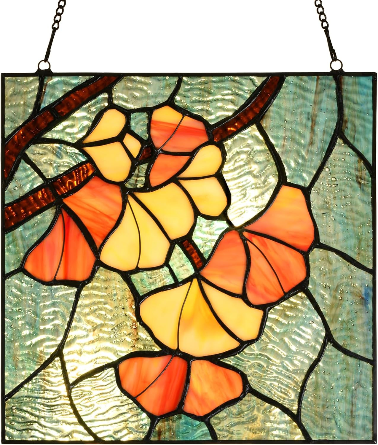 PA0005 Stained Glass Ginkgo Leaf Hanging Panel-10 Wx10 H Window Suncatcher Windo