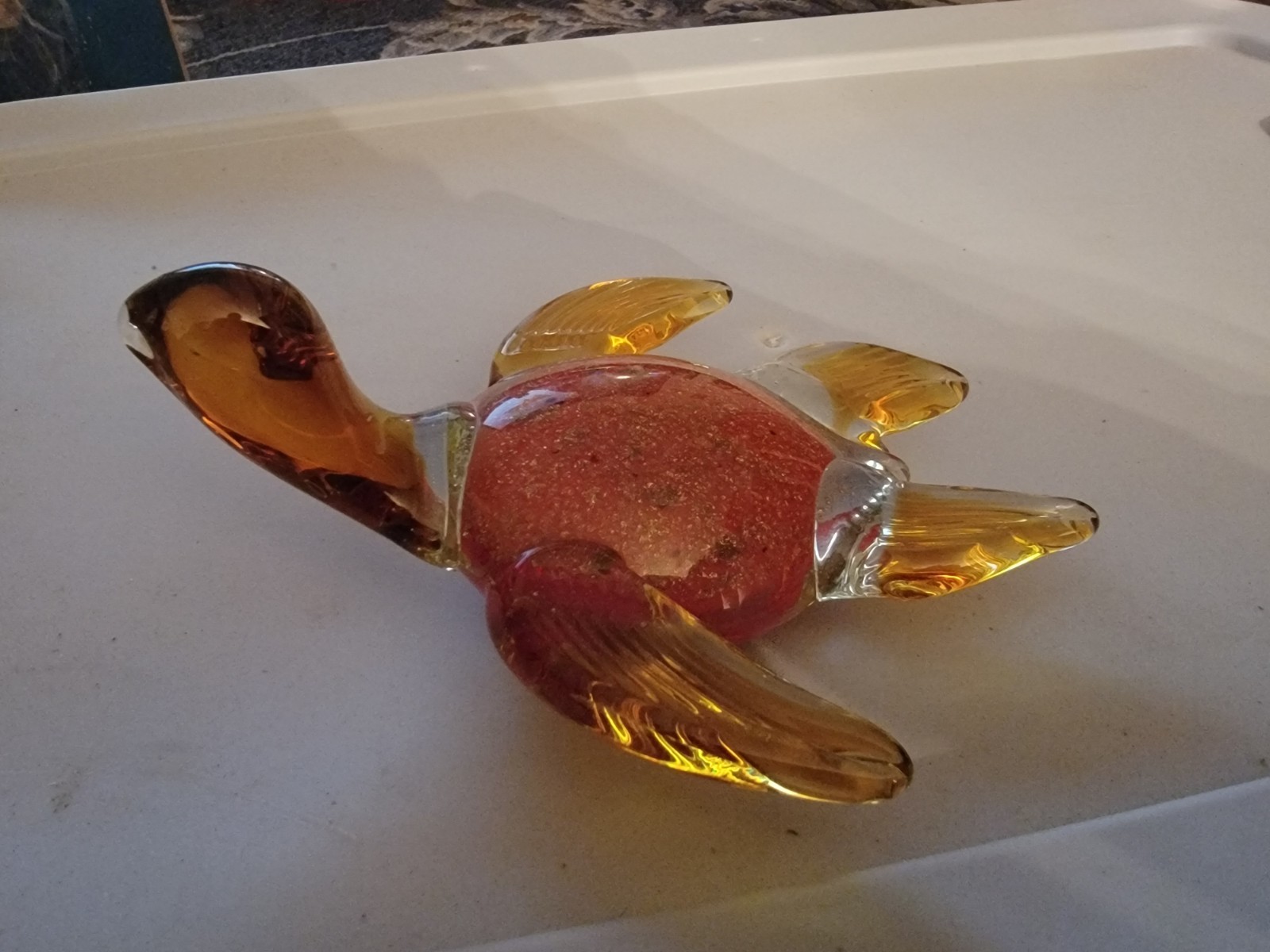Vintage Green With Red Sparkle Shell Murano Italian Glass Sea Turtle Tararuga
