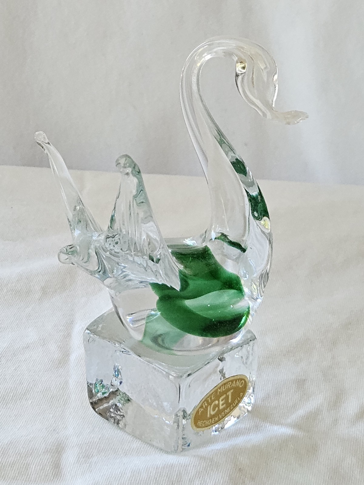 Vecchia Murano Glass Swan Figurine Hand Blown Art approx 4 1/2″ tall