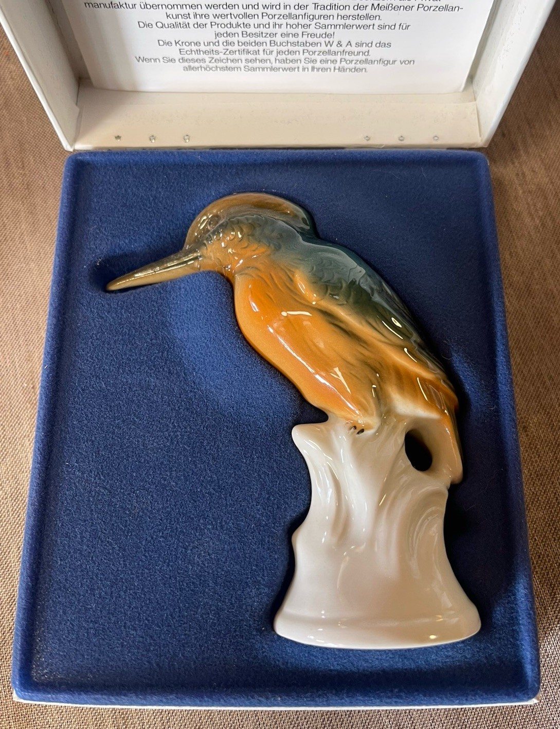 Kingfisher Wagner & Apel 2626, Germany Porcelain Bird Figurine, New In Box