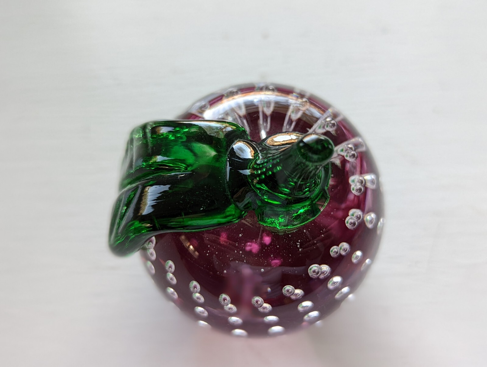 Vintage Prestige Art Glass Co Apple Fruit Glass Paperweight Controlled Bubbles