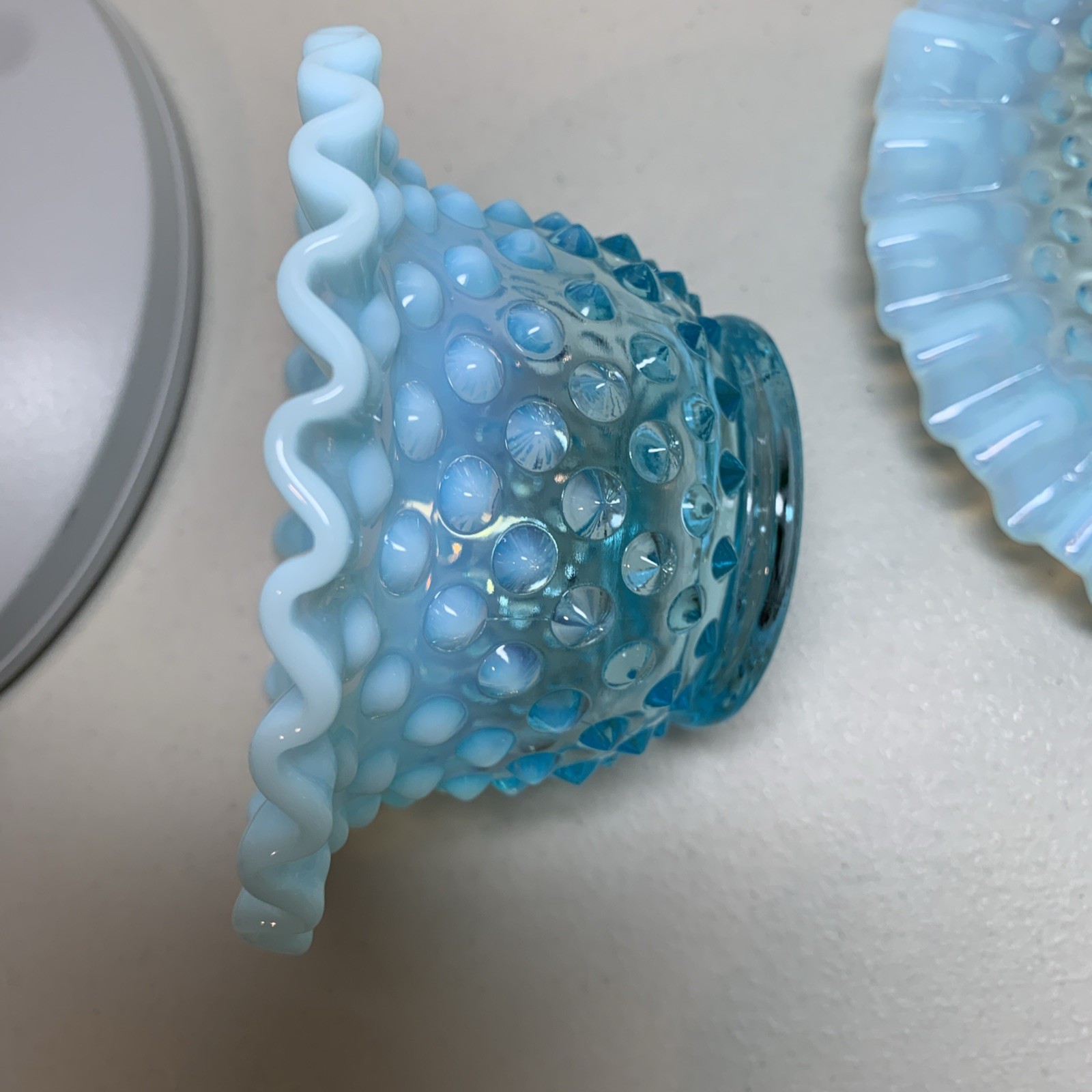 Fenton Aqua Blue Hobnail Opalescent Mayonnaise Set