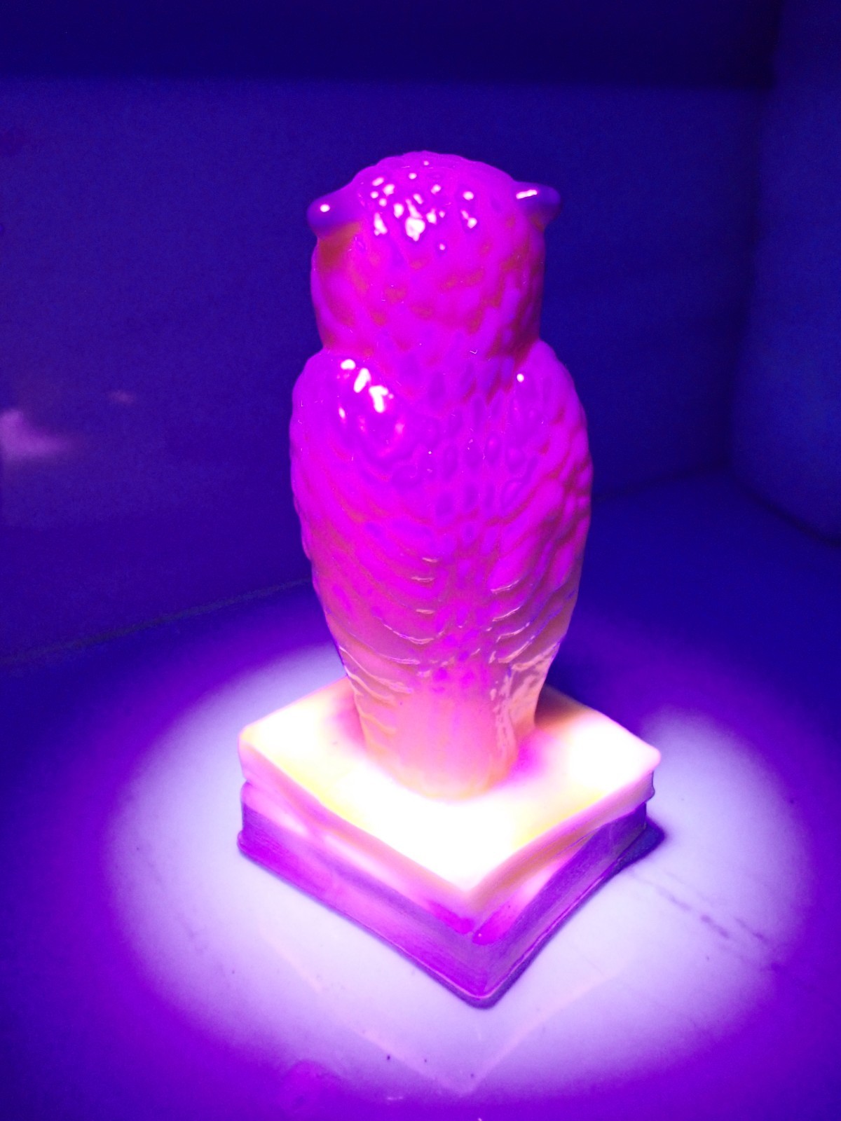 Degenhart Chartreuse or Buttercup Yellow Glass Owl GLOWS