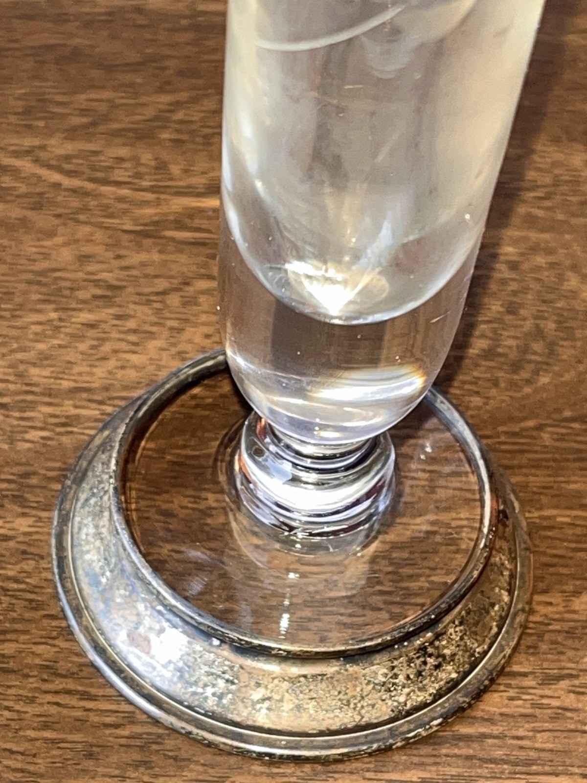 Vintage Pair Etched Clear Glass Bud Vases w/ Sterling Silver Bases STERLING