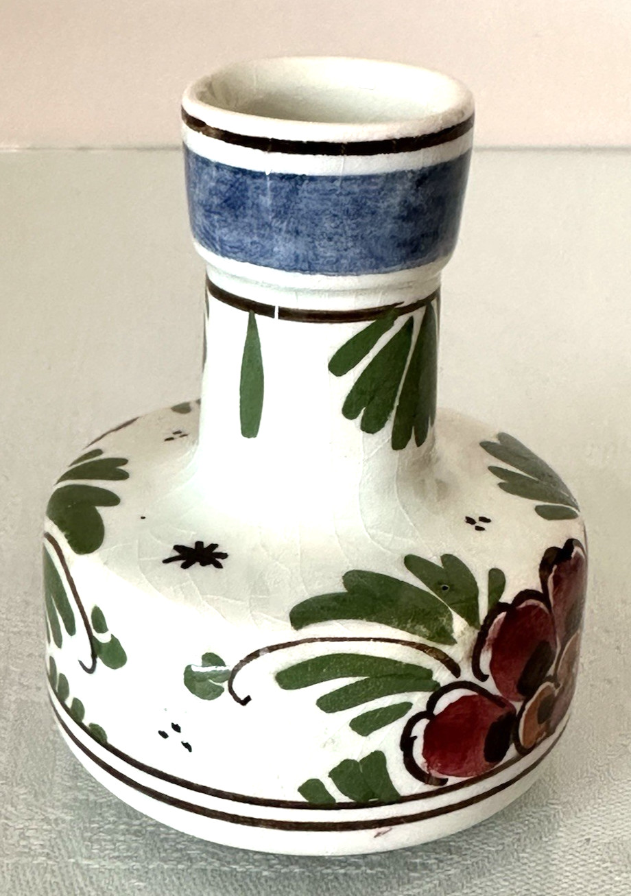 Delft Pottery Bud Vase Polychrome Floral Vintage 2.5 in tall x 2.25 wide