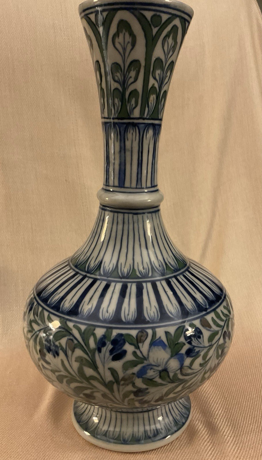 Antique Iznik-style Glazed Vase With Floral Motifs, 12 in