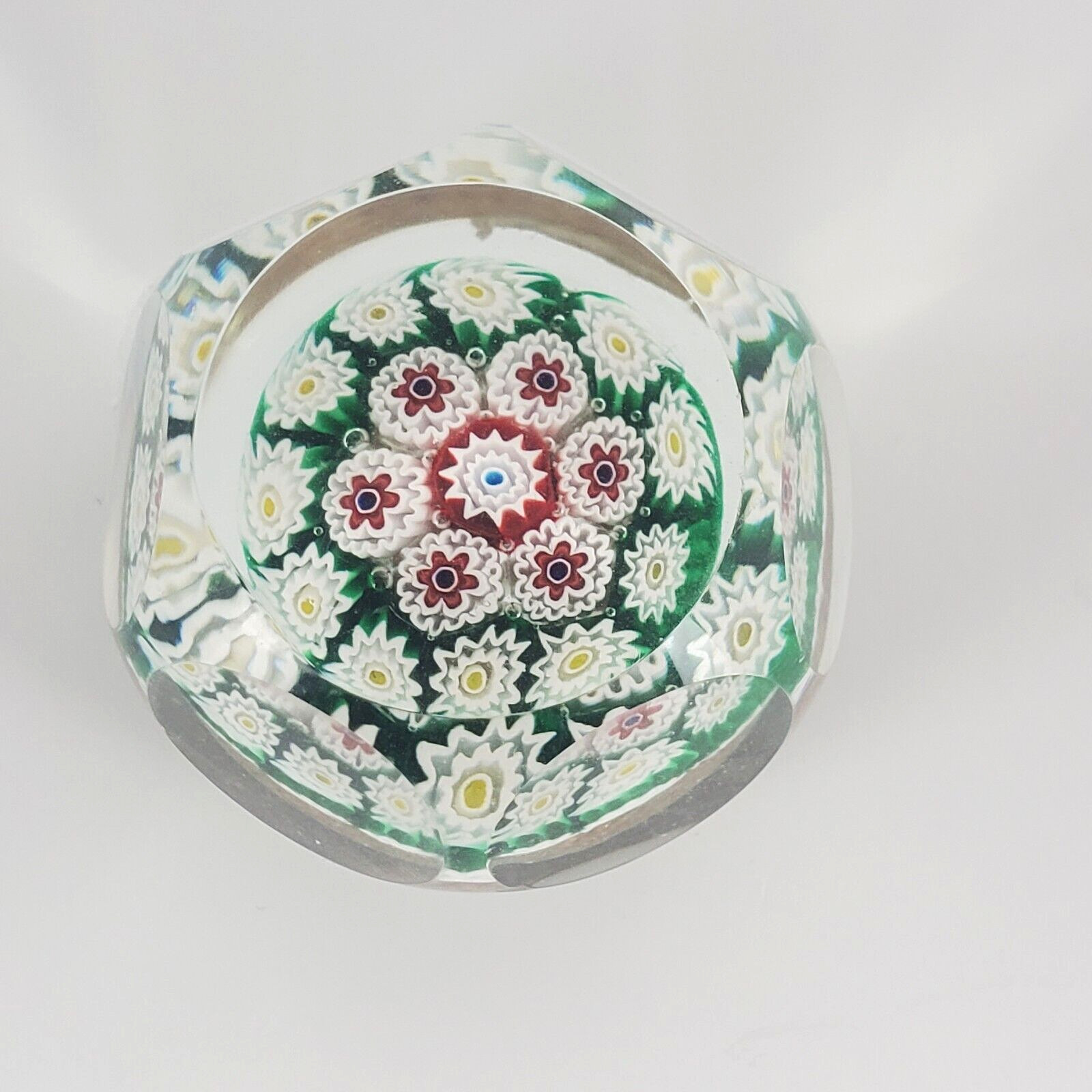 2.25in Paperweight Millefiori 7 Faceted Gold Aventurine Ground Bullicante