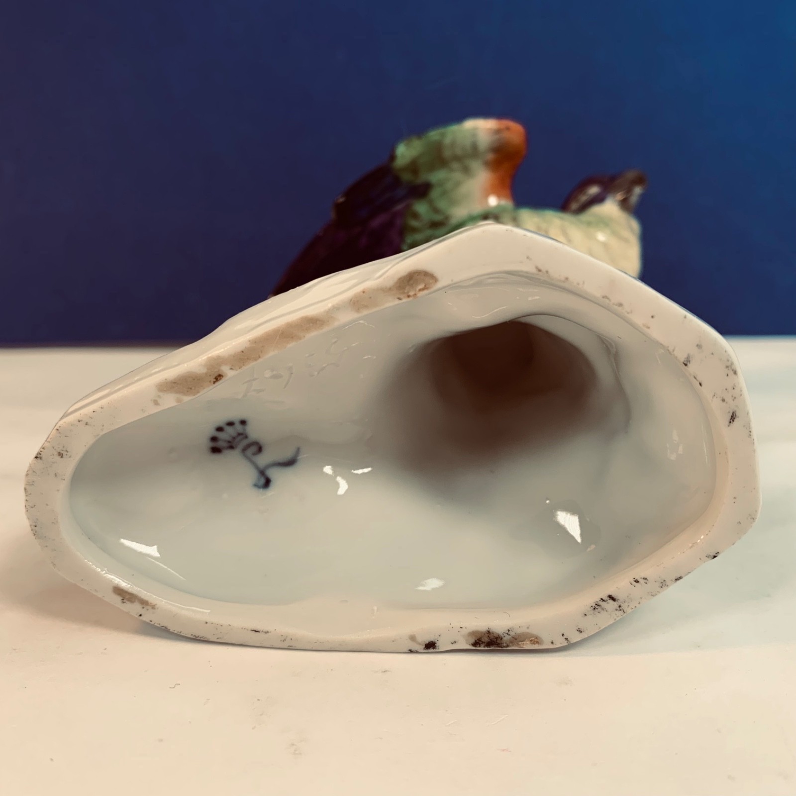 Antique Porcelain Parrot Bird Figurine Adolf Leube of Dresden Germany 4.5″