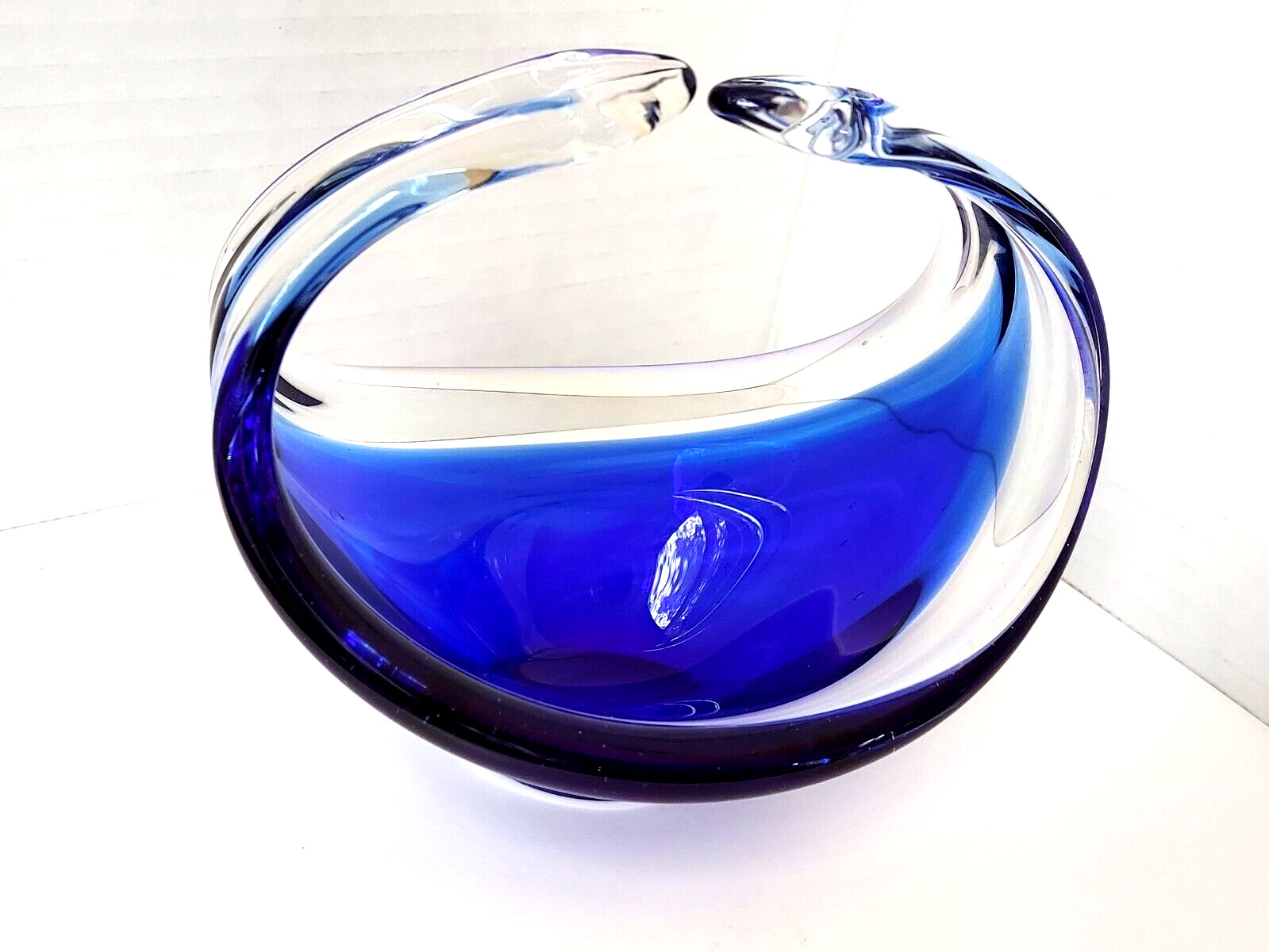 Vintage RYD glasbruk sweden Art Glass Cased blue clear basket bowl Murano style