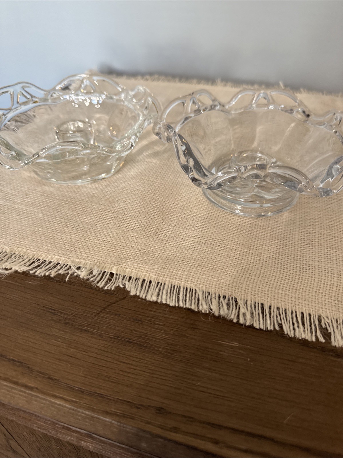 Vintage Imperial Glass Lace Reticulated Crimped Edge Pair Of Candle Holders