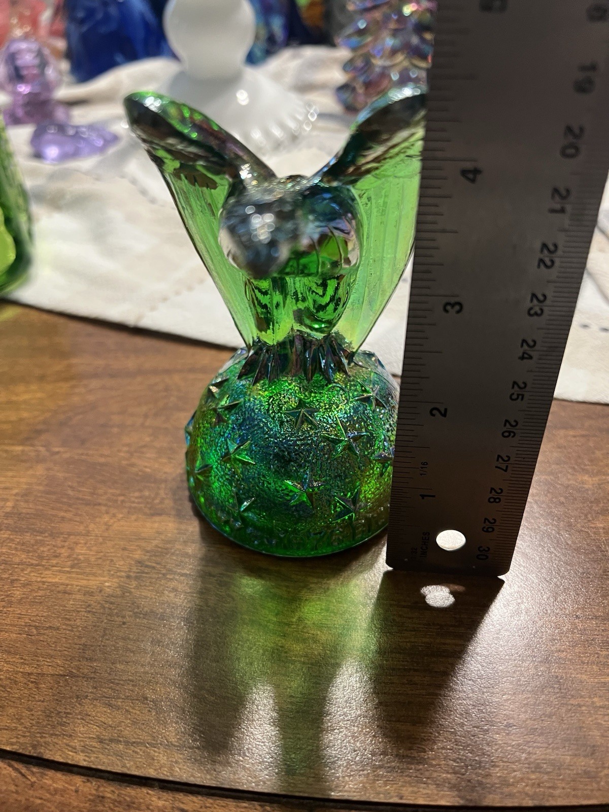 Vintage Summit Art Glass Hand Pressed Green Iridescent Eagle USA 1776 to 1976