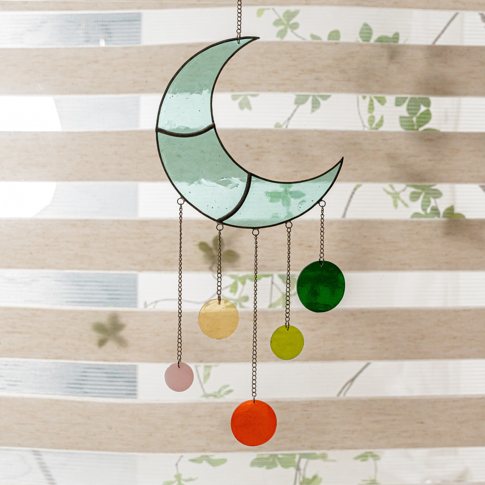 Moon Phases Wind Chimes, Window Decoration, Handmade Stained, Moon Ornament