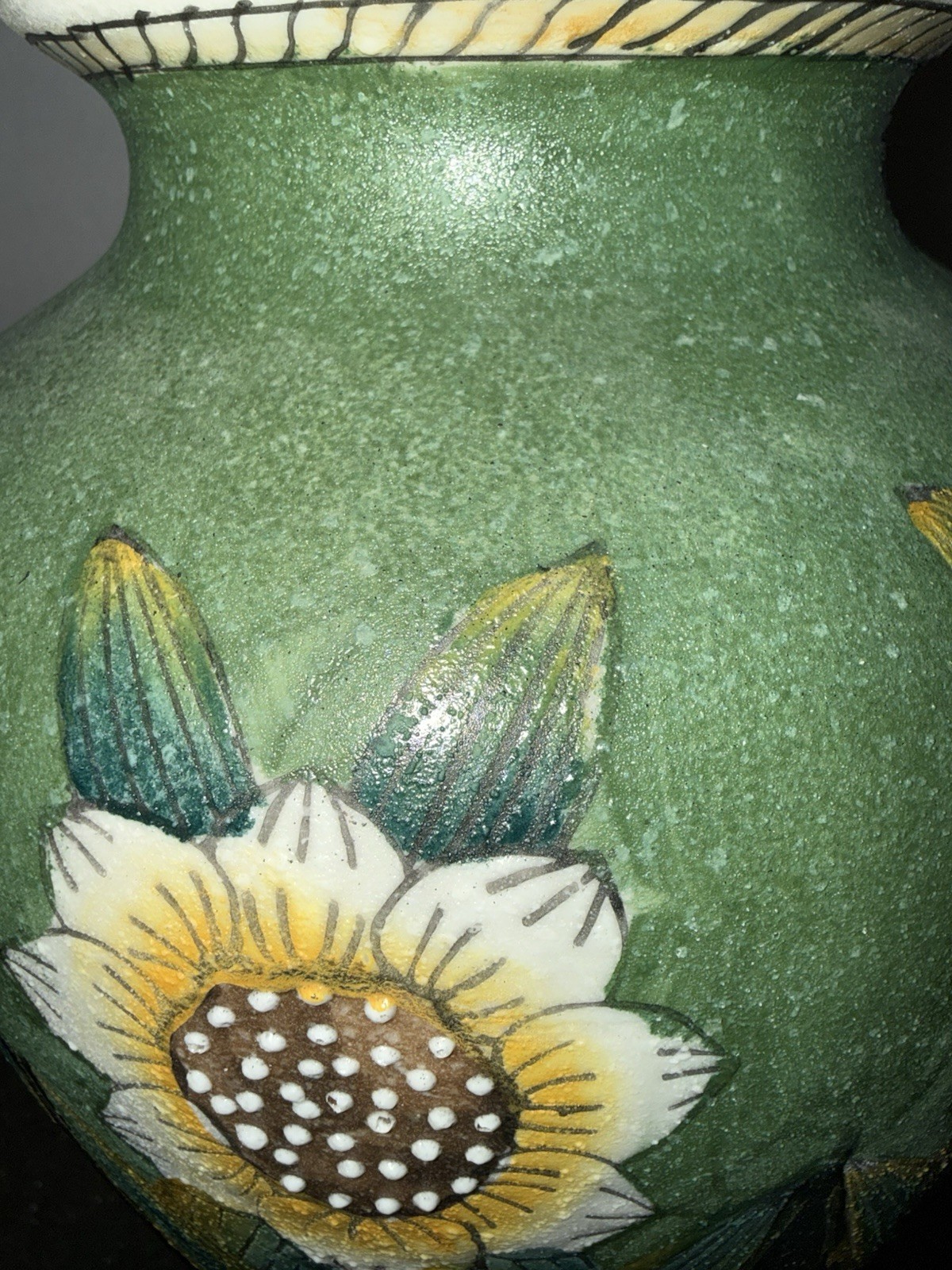Vintage Sunflower Pottery Urn Style Textured Vase