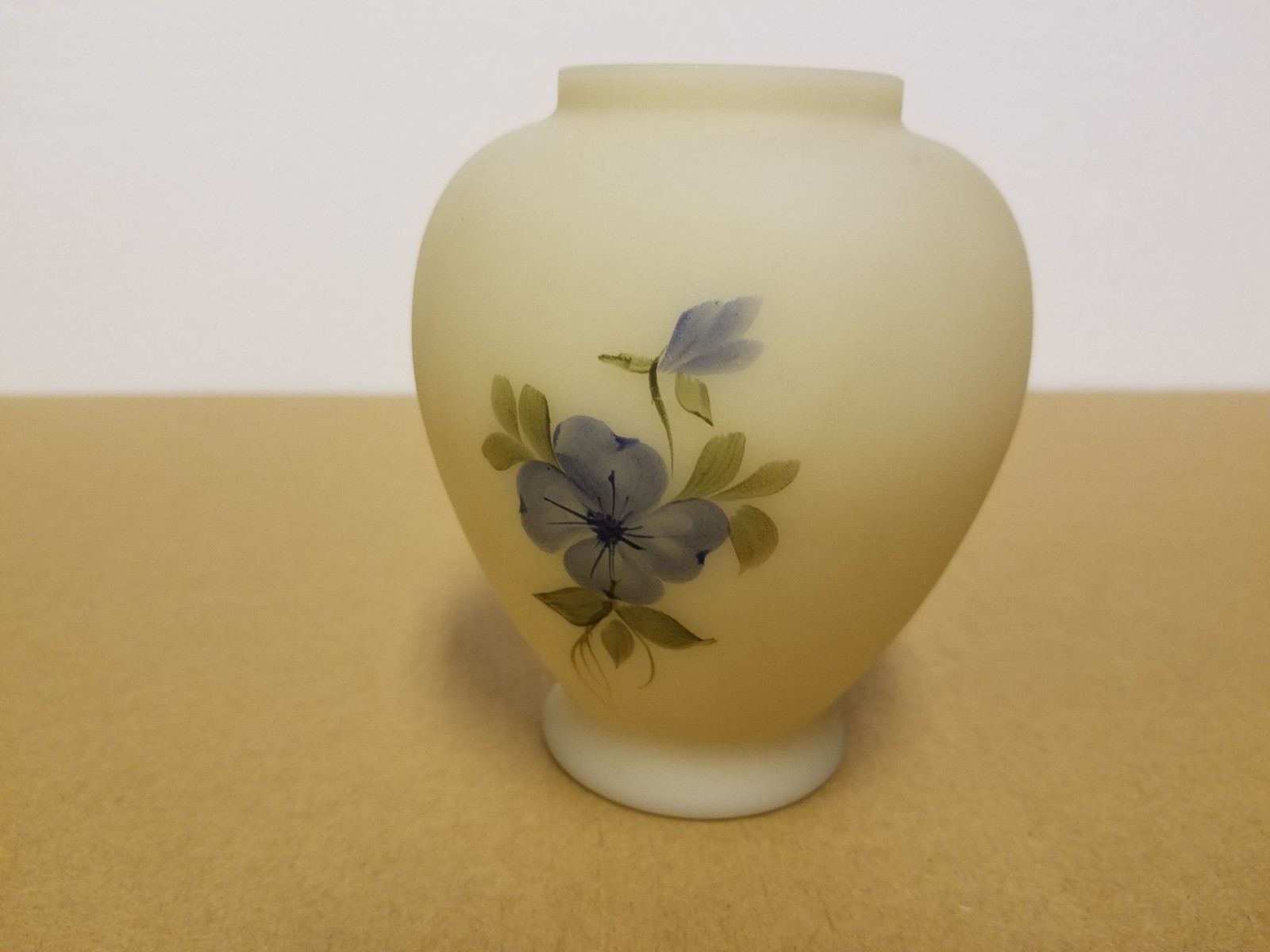 Fenton HP & Signed Custard Glass Vase