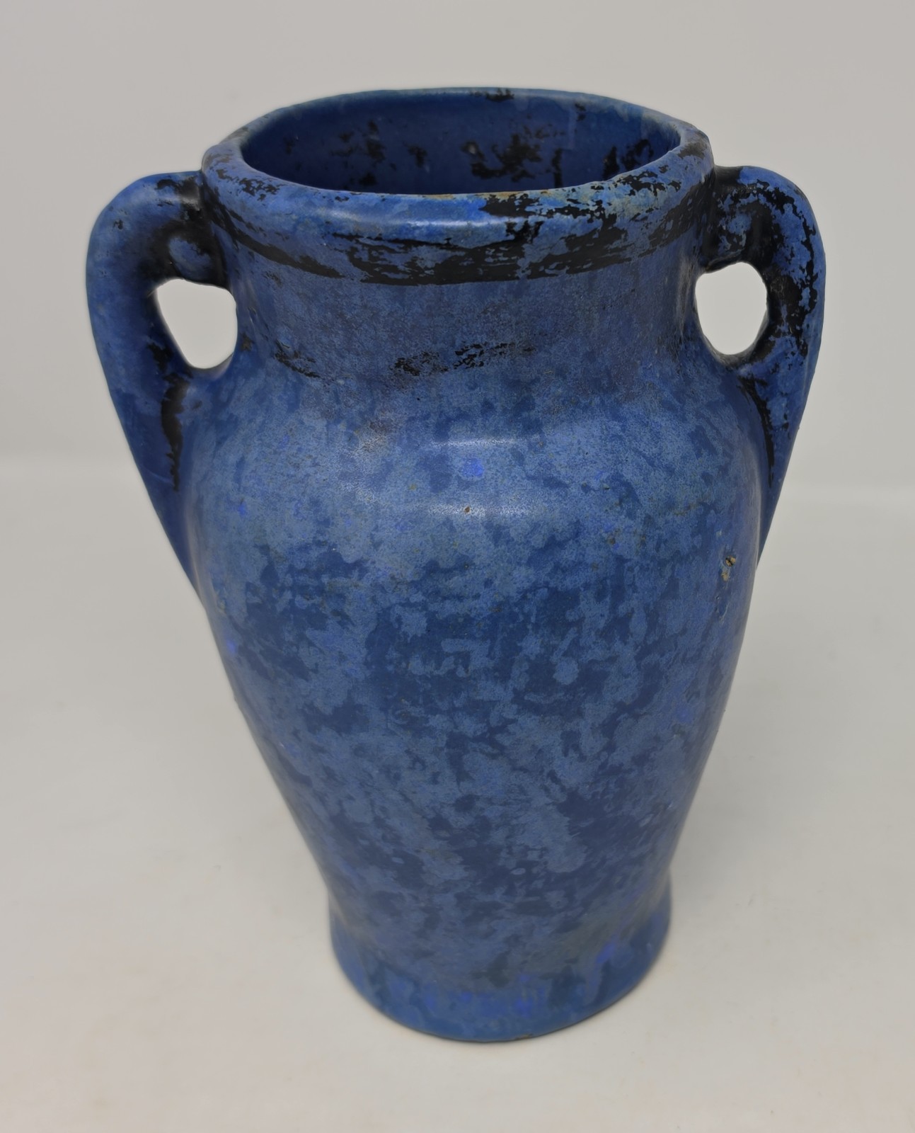 Brush McCoy Blue Mottled Vellum 1930s Arts & Crafts Pottery Handled Vase