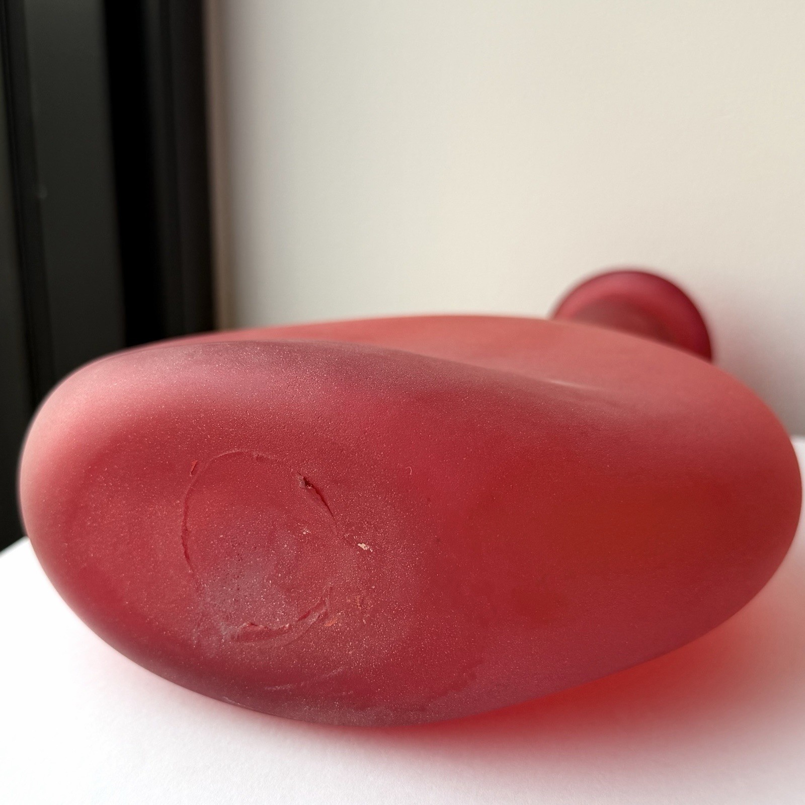 MCM 1950s Murano Glsss Satinato Ruby Red Bottle Vase Italy 9 1/2″