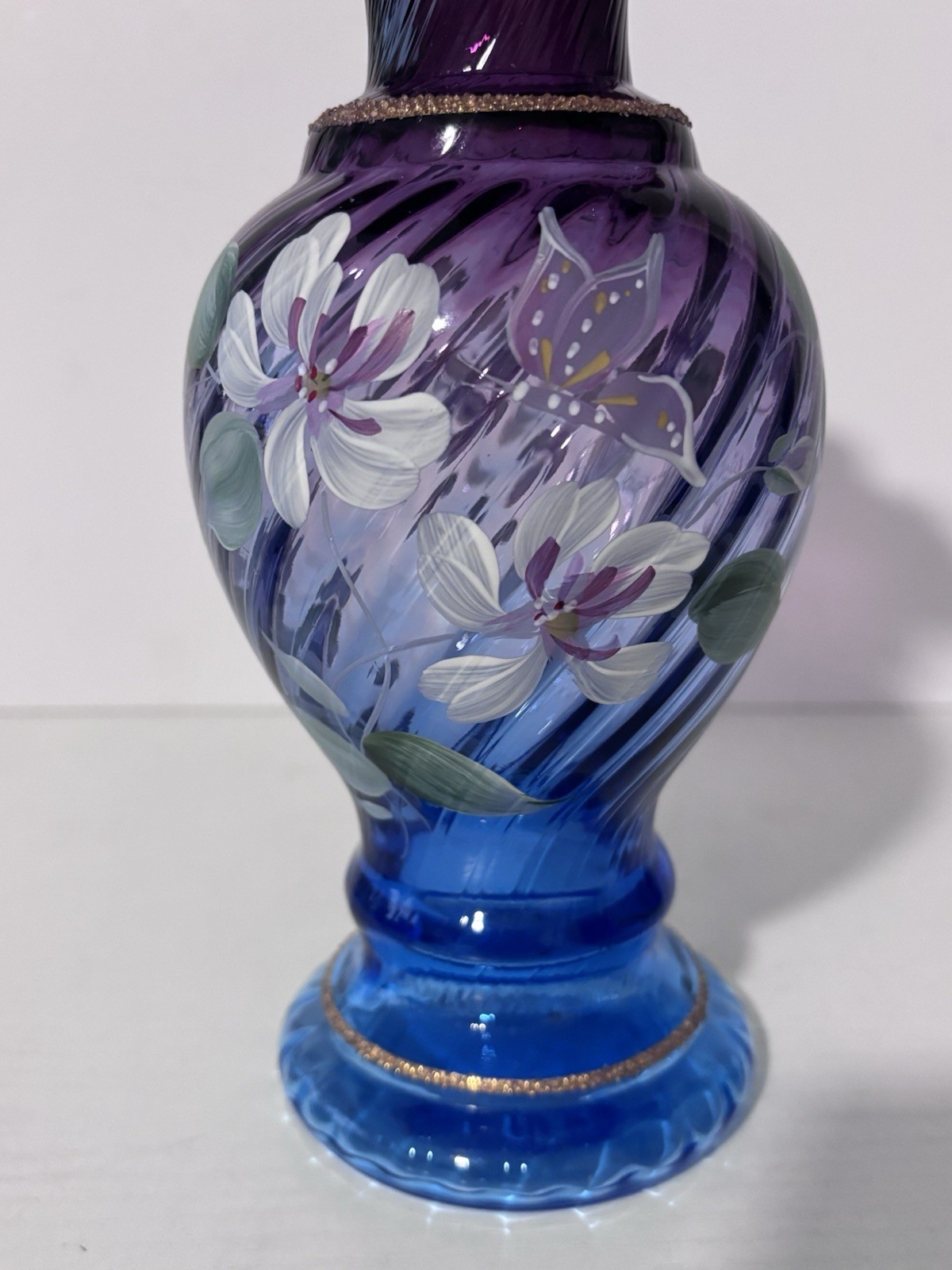 Fenton MULBERRY Glass Vase 50th Anniversary Hand Painted Vintage SIGNED