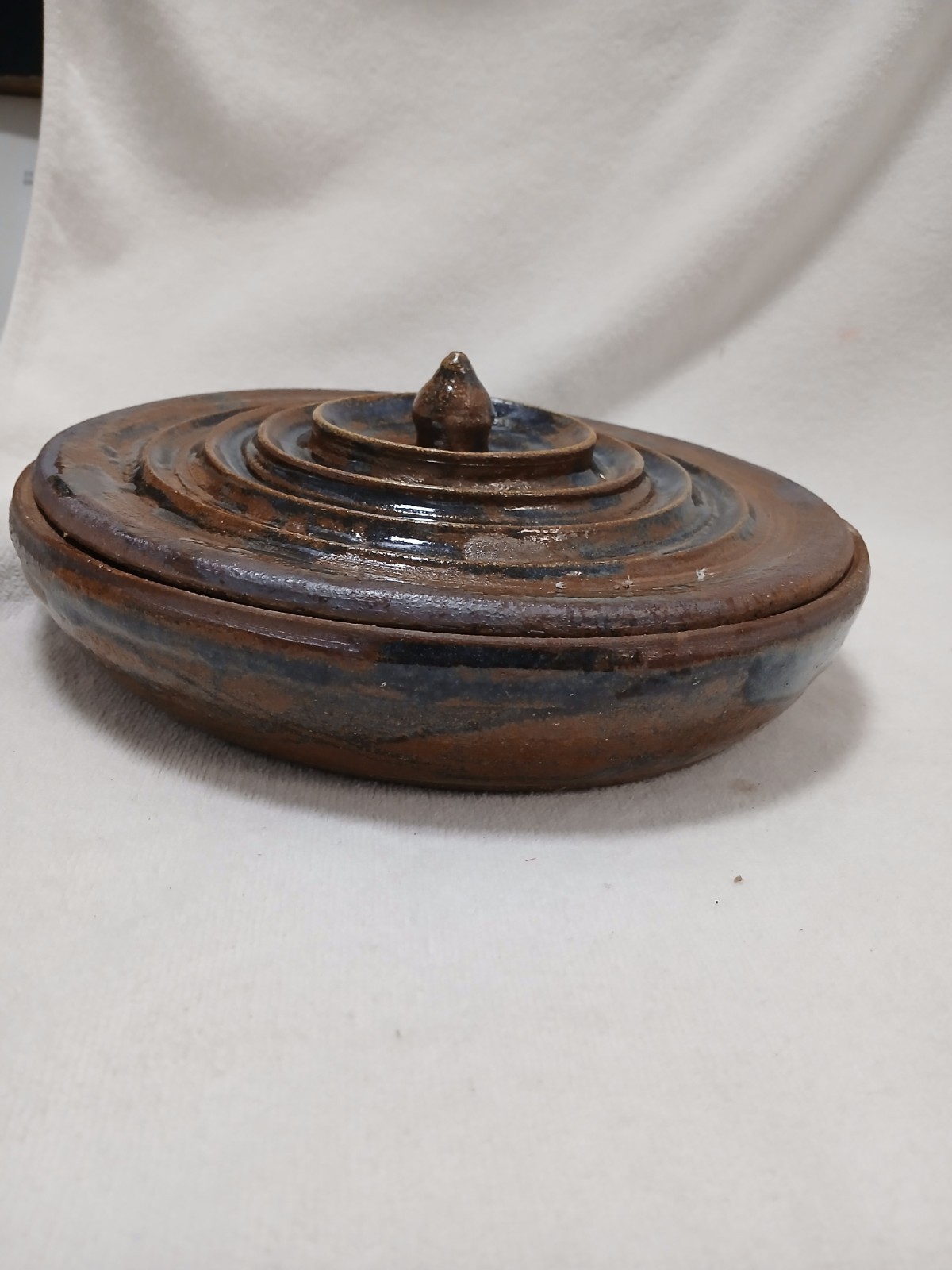 Pottery Serving Platter w Lid Exotic Party Holiday Rustic Cottagecore Farm Artsy