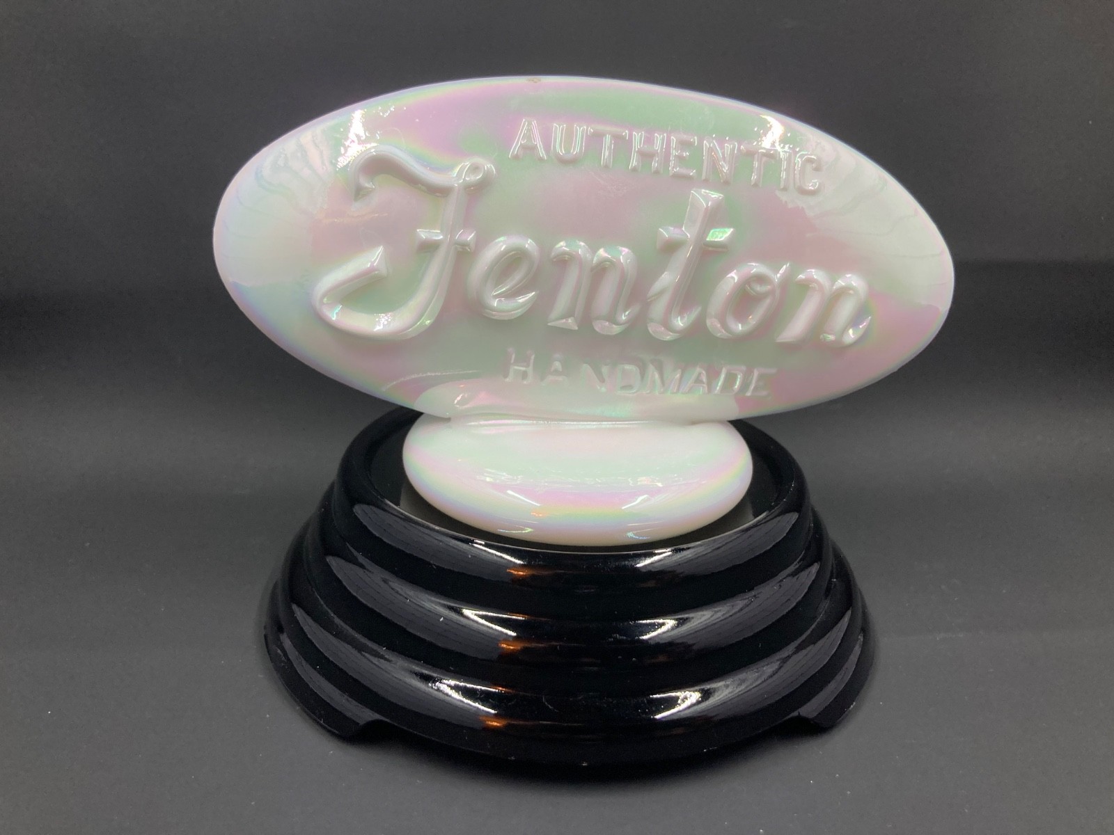 Fenton FAGCA Dealer Logo Display Sign White Milk Glass Iridescent Advertising
