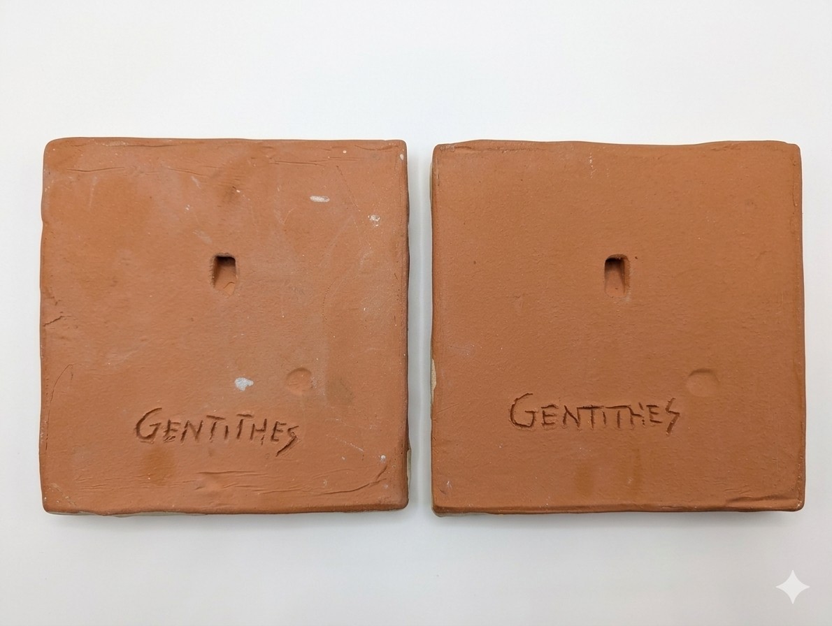 Gentithes NC Terracotta Opposing Decorative Art Tiles Artist Signed