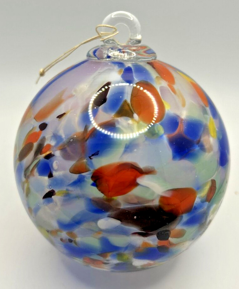 Vintage Art Glass Swirl Blue Green Red Orange Ornament U258/18
