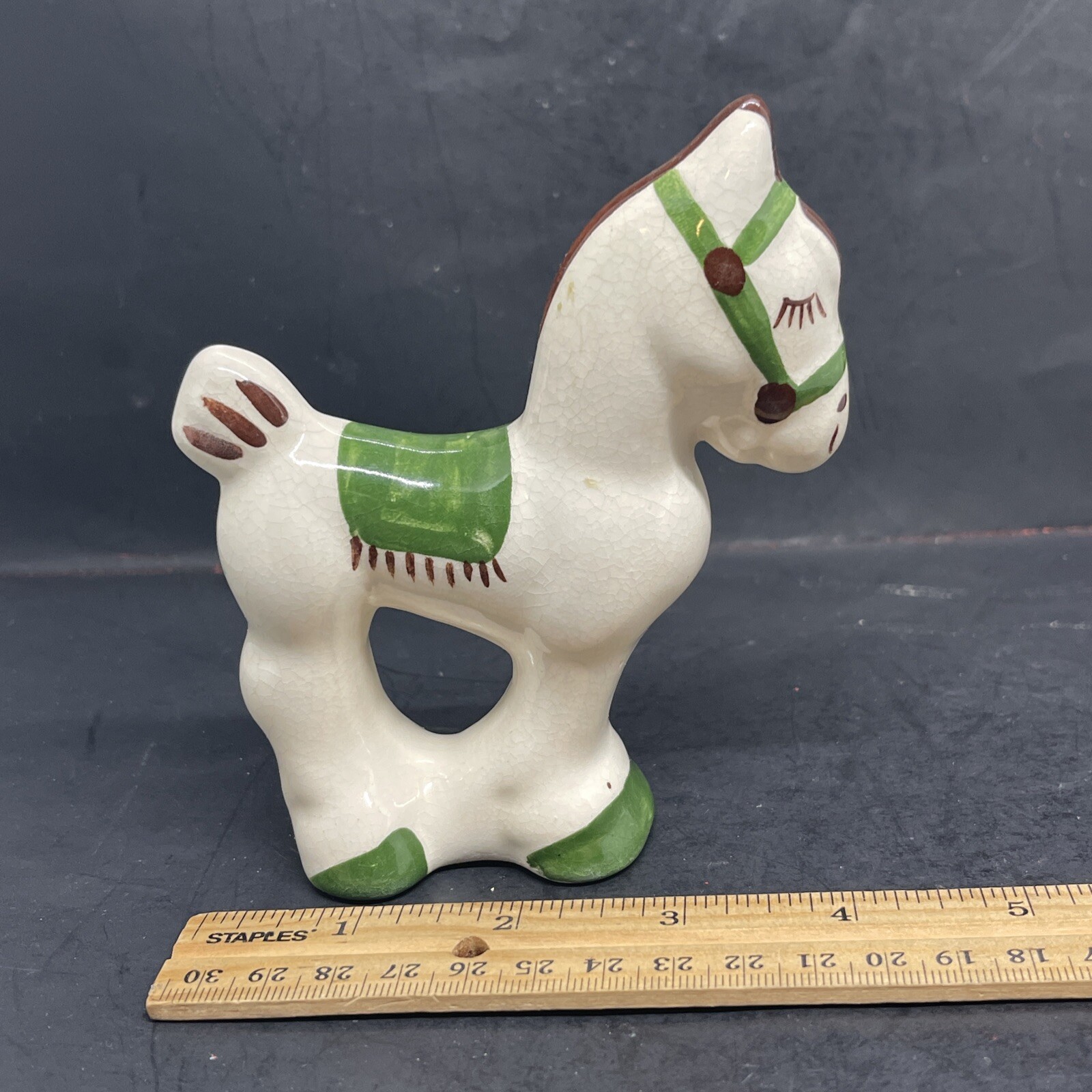 1940s Rio Hondo Ceramic Horse Figurine California Pottery Green, Cream and Brown