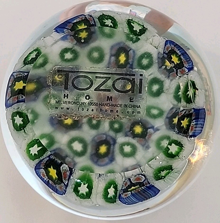 Handblown Art Glass Paperweight Millefiori Canes Flowers Stars 2.25″ Tall TOZAI