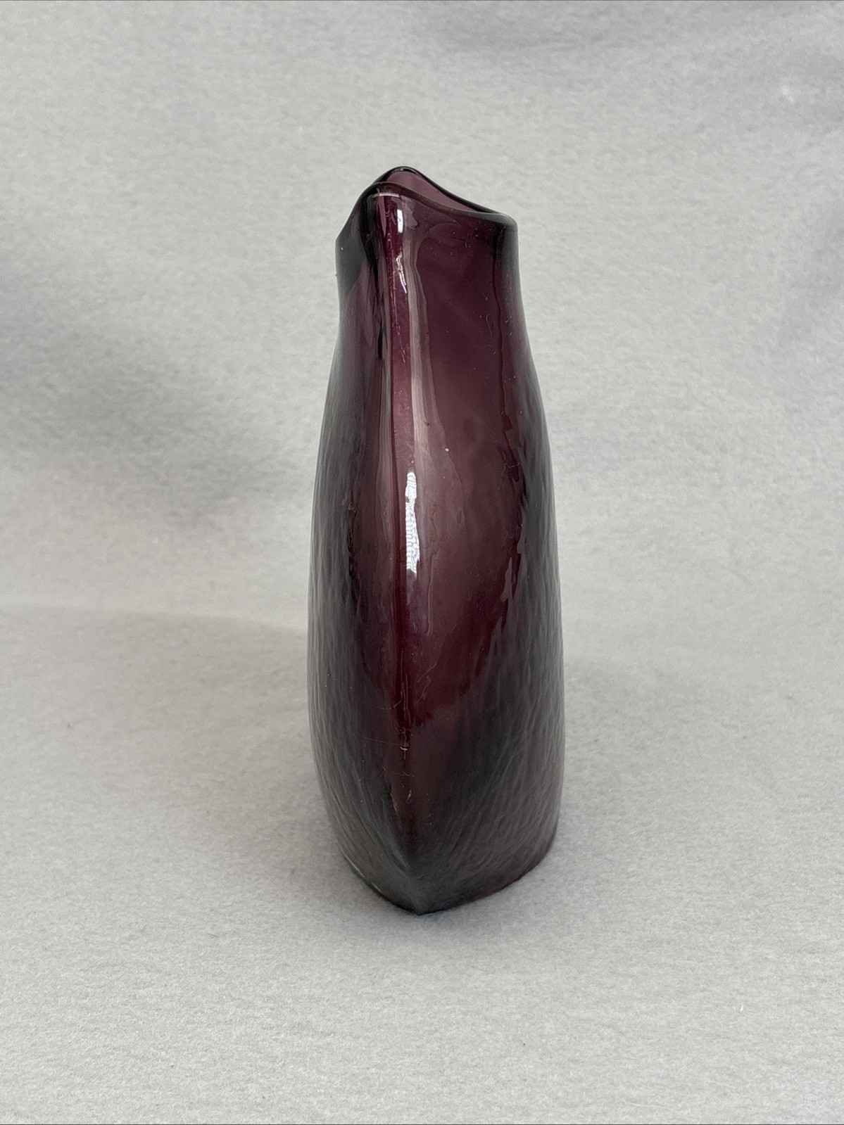 Hand Blown Amethyst Purple Glass Vase MCM Style Fish Mouth Opening-Unknown Maker
