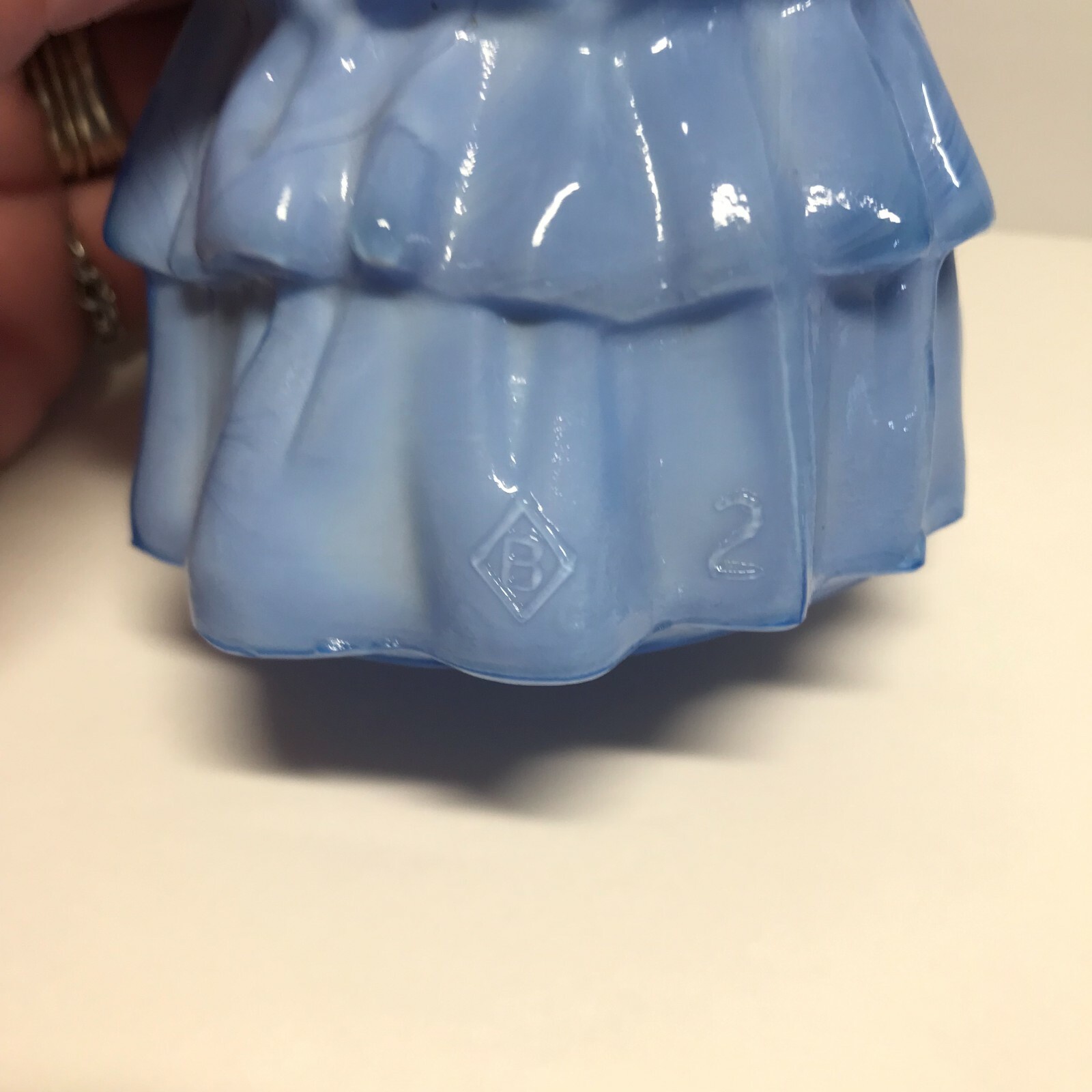 Boyd Art Glass Louise Lady Colonial Doll Figurine Delphinium Blue Slag Glass #5