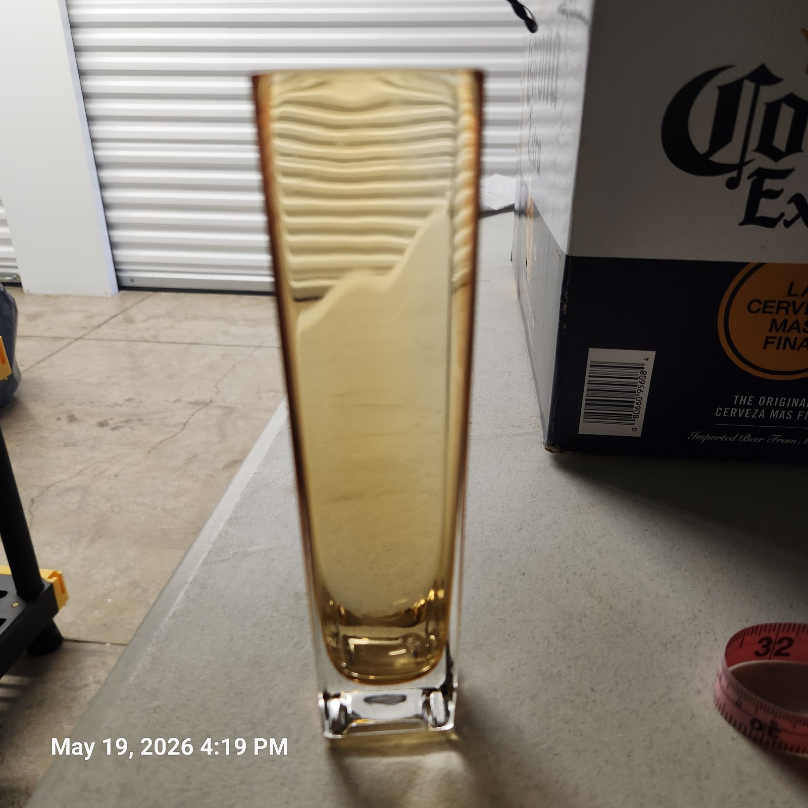 Amber Square Vase About 10 Inches Tall