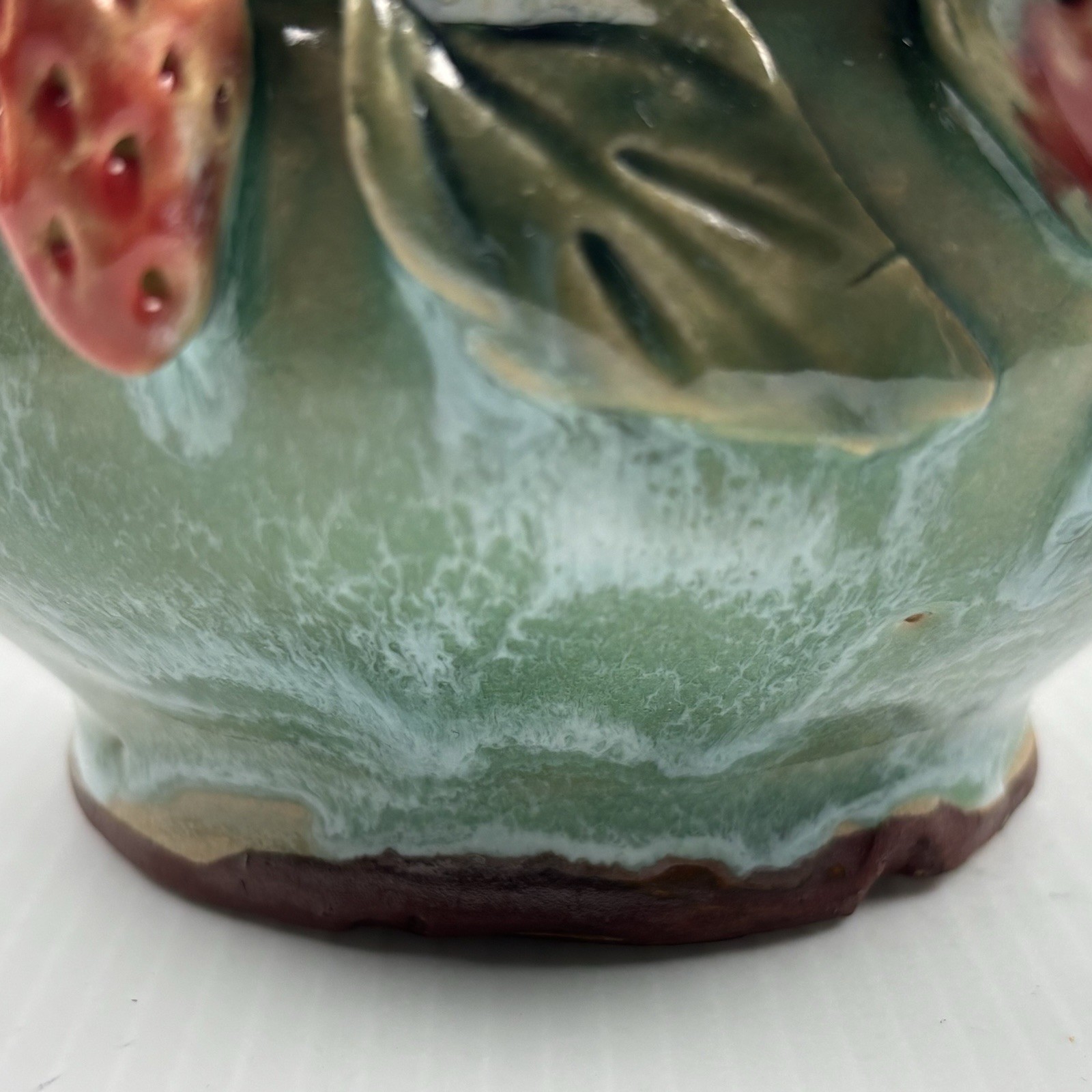 Majolica Style Pottery Vase Strawberries Branch 3D 4.5” Tall Art Studio *READ*