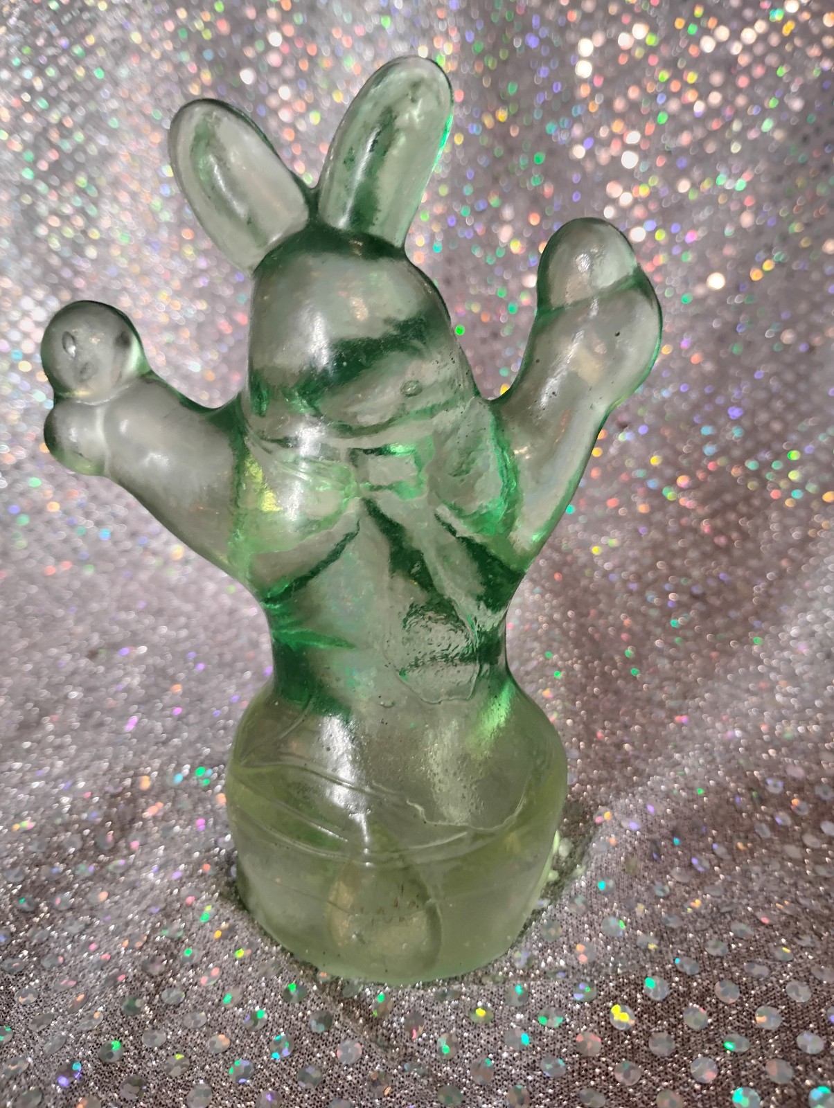 Green Glass Easter Bunny Rabbit Figurine 5″ Tall