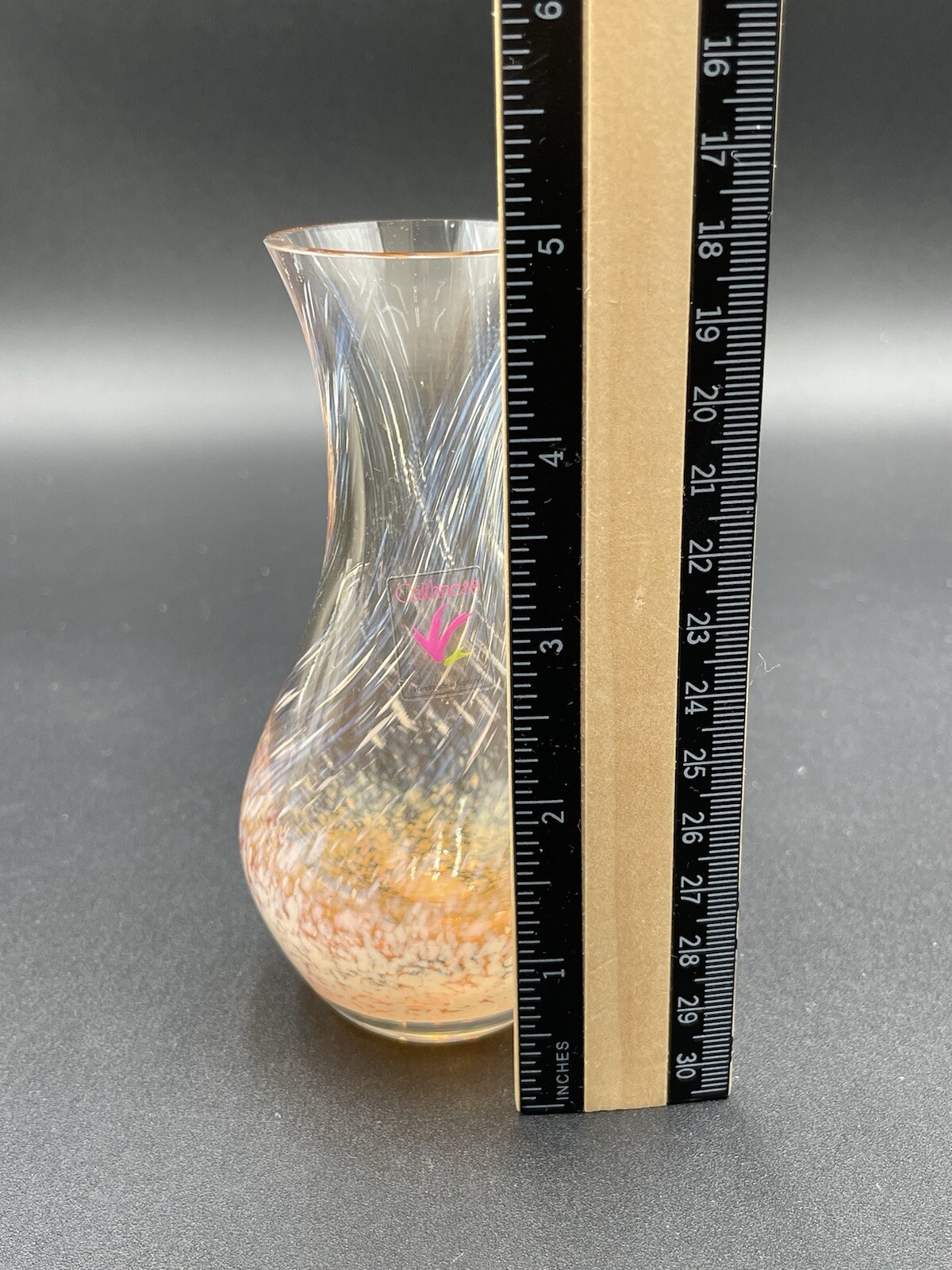 Caithness Scotland Vtg Hand Blown Bud Vase Peach White Speckle 5″ Tall Heavy