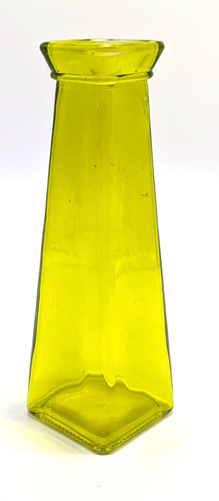 Vintage Chartreuse Glass Vase Square Mid Century Modern Bright Green 7.5″ H