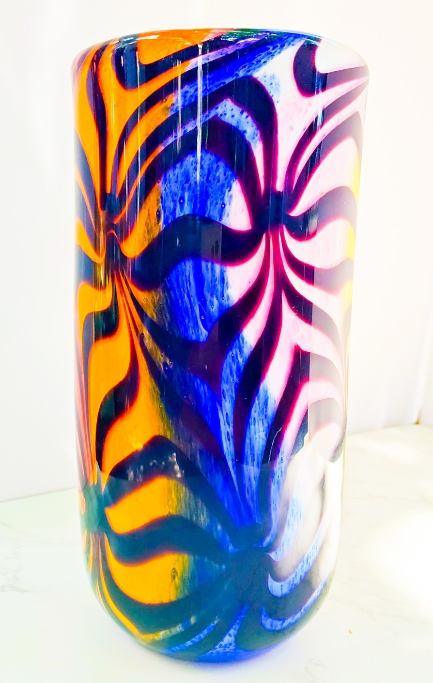 Murano Style Hand Blown Rainbow Art Glass Vase Swirled Ribbon Heavy 6 lb 10”