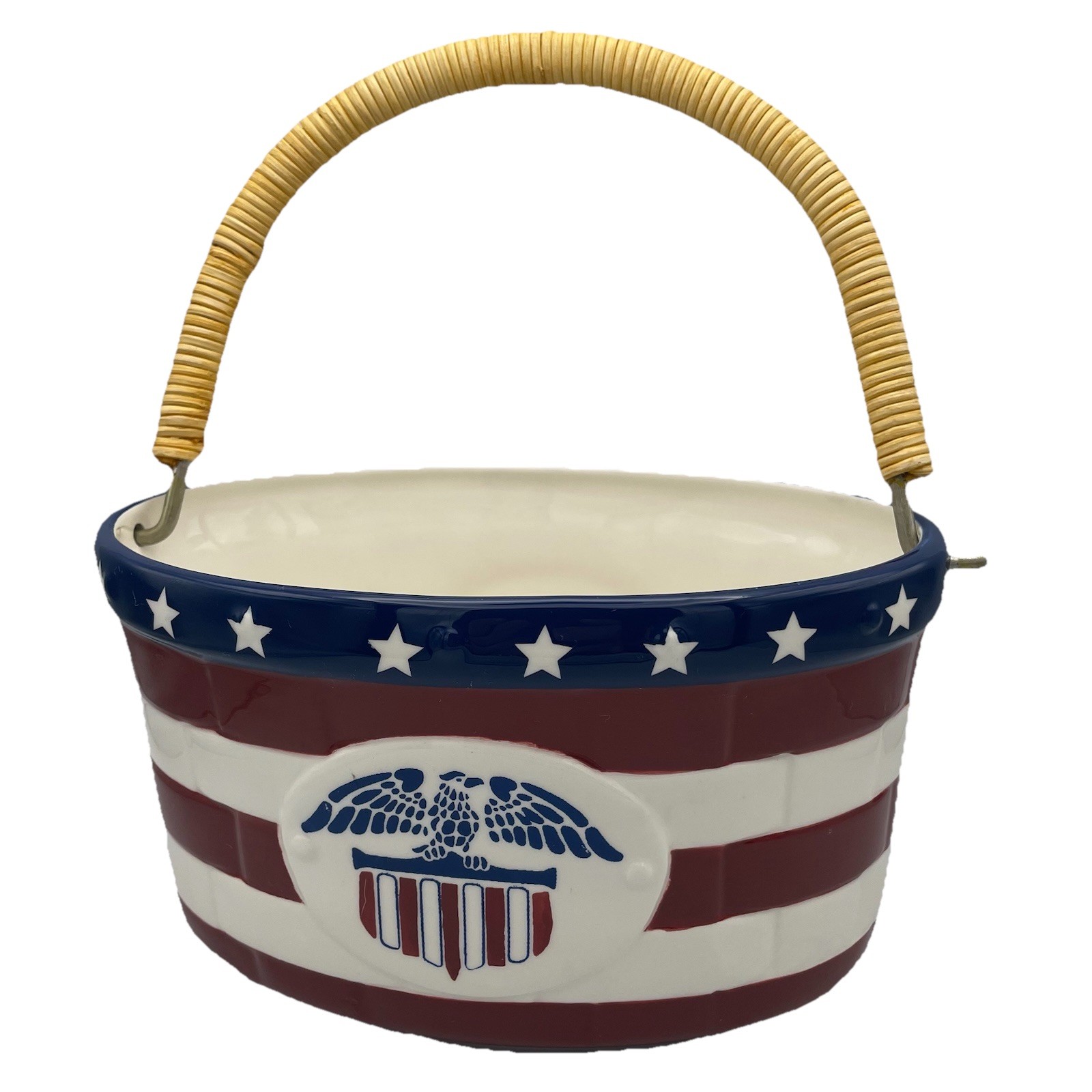 Pfaltzgraff Stars Stripes LE Ceramic Basket 2010 Patriotic Eagle USA Celebration