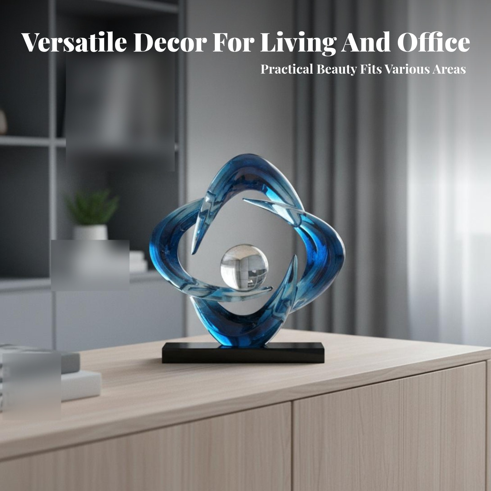 Four-Loop Hoop Decorative Piece Spherical Center Clear Sphere Sculpture