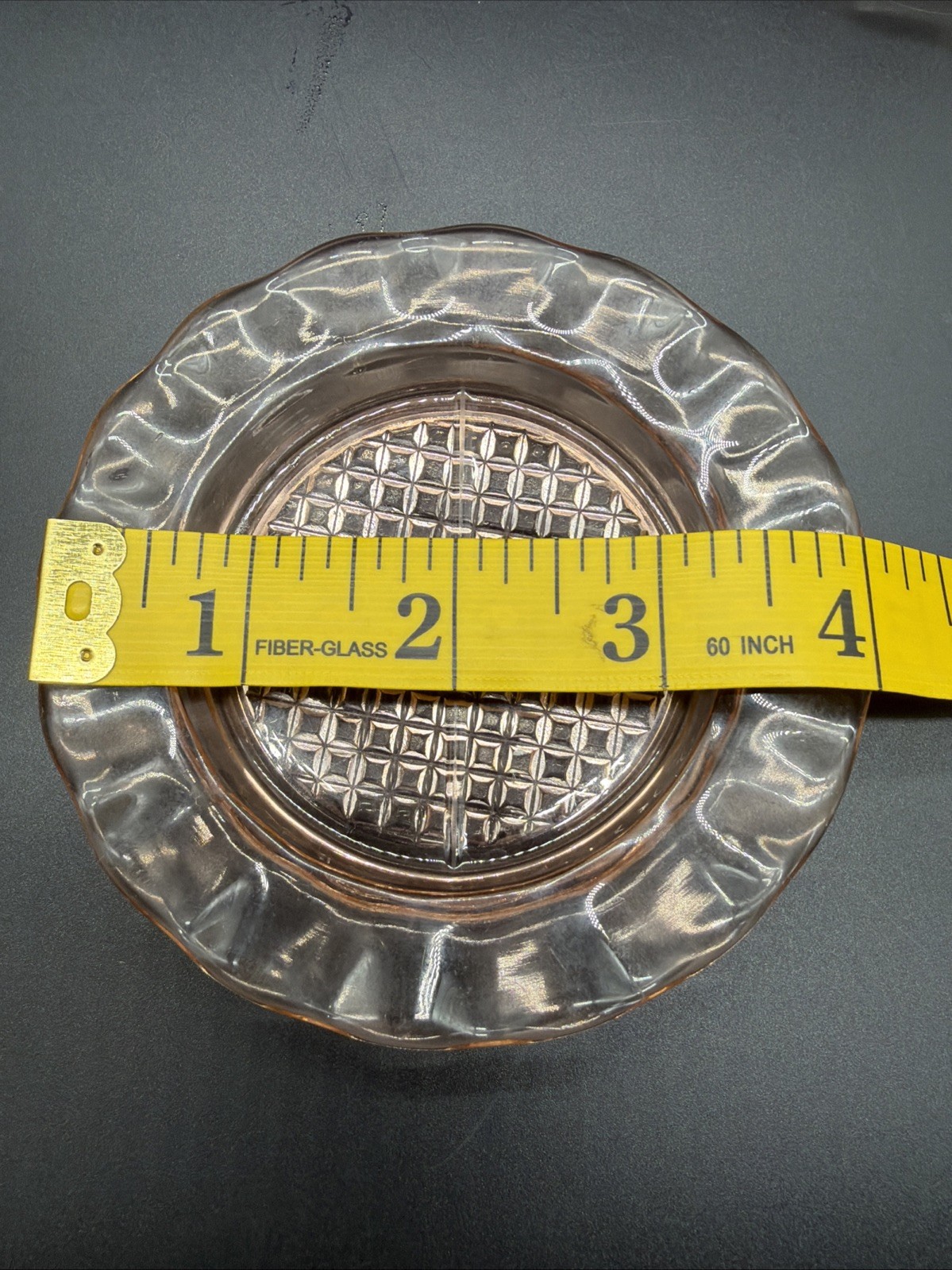 VTG Jeanette Glass Homespun Pink Depression Glass Coaster/Ashtray Set