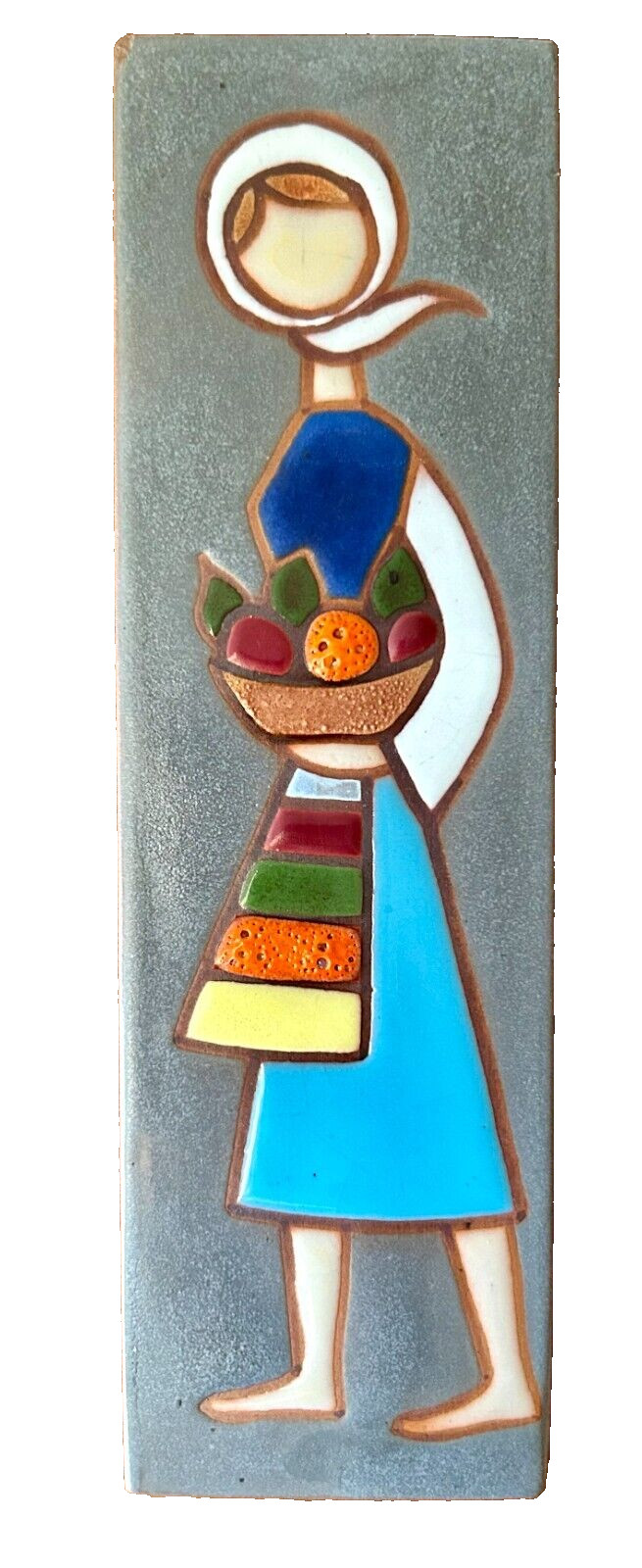 1970s MCM Signed Helen Michaelides Terracotta Wall Plaque Young Woman Greece