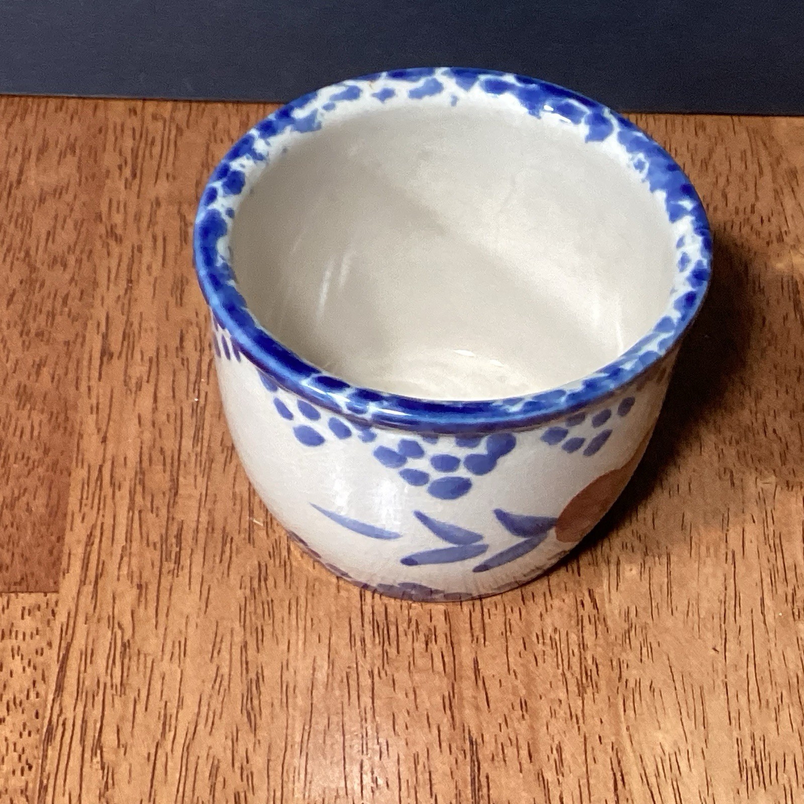 Vintage Stoneware Crock Candle Holder Country Blue Red Heart Farmhouse