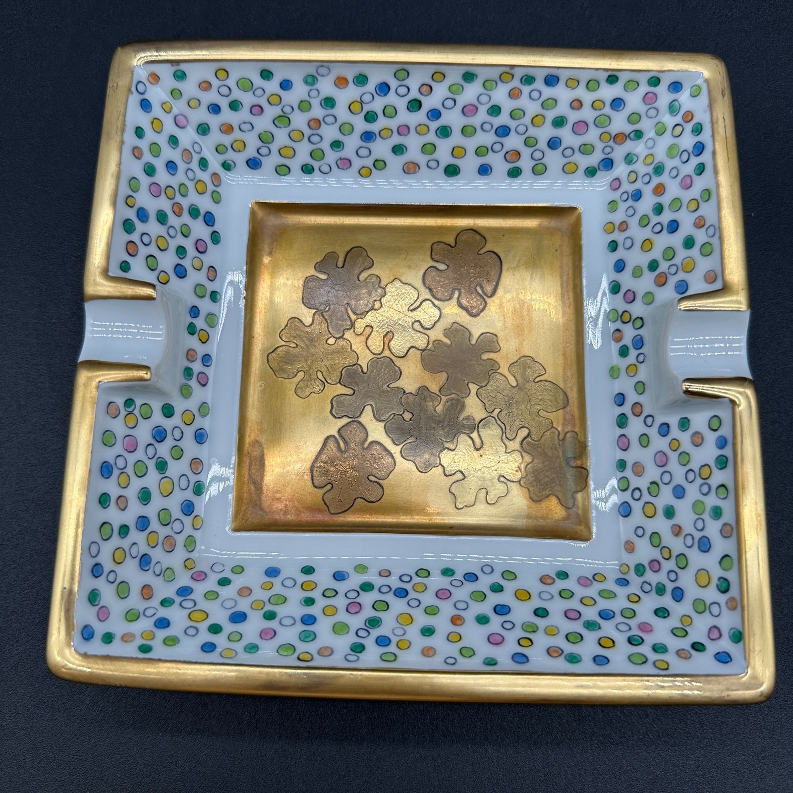 Limoges France Cigar Ashtray Trinket Dish Thick Gold Gilded Trim Man Cave