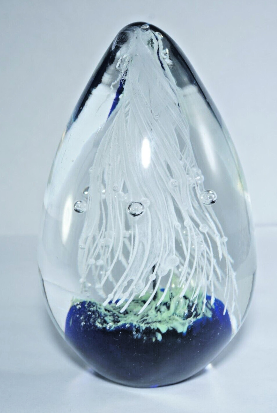 Hand Blown Art Glass Jellyfish Paperweight 4.5″ Tall Seascape MINT!