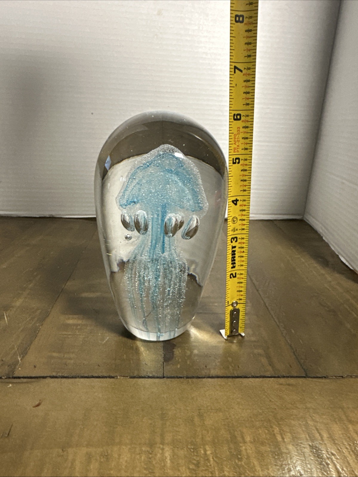 Vintage Art Glass Clear Paperweight Light Blue Jellyfish Bubbles 6” Figurine