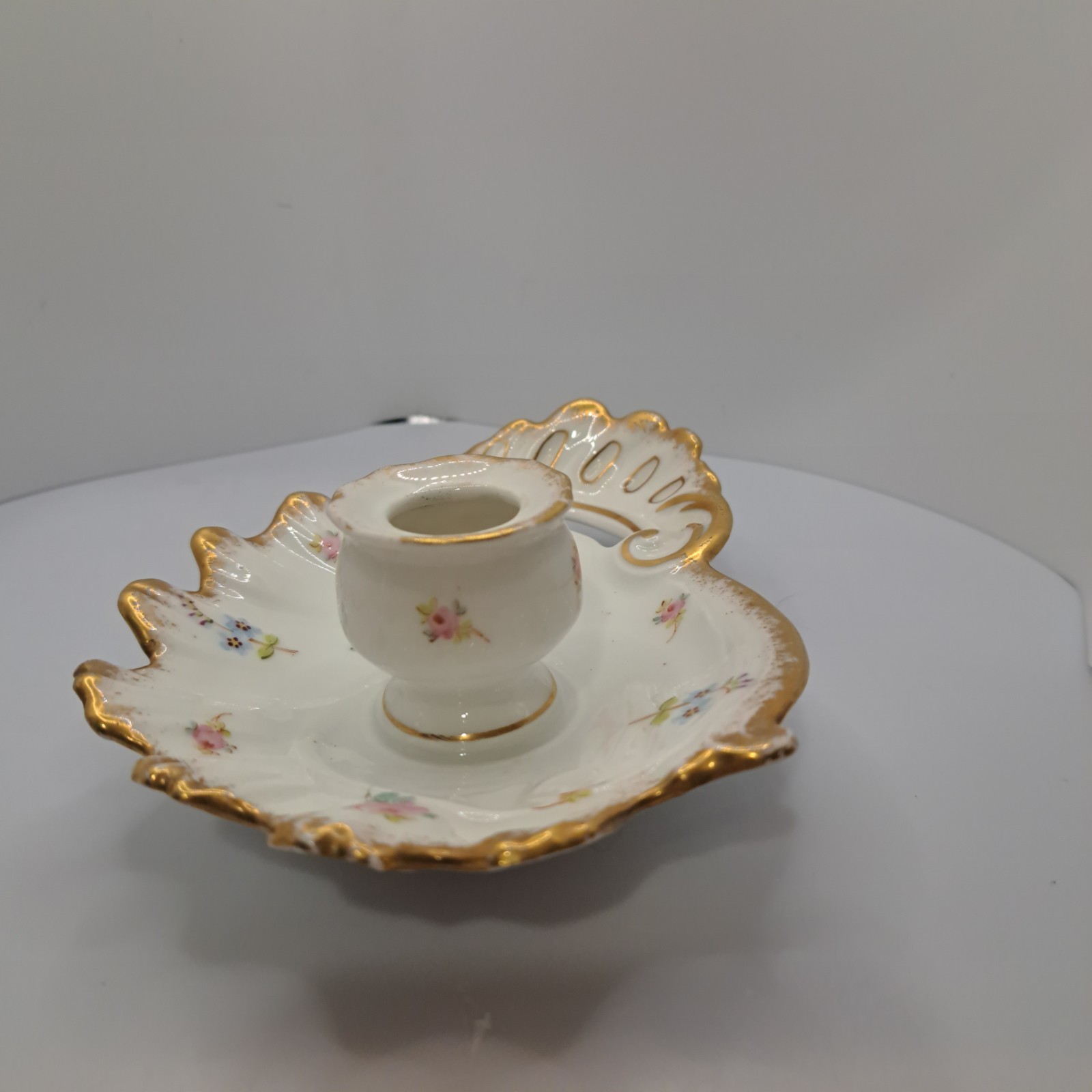 Antique ELITE LIMOGES France Hand Painted Gold Pink blue floral Candl Holder SEE