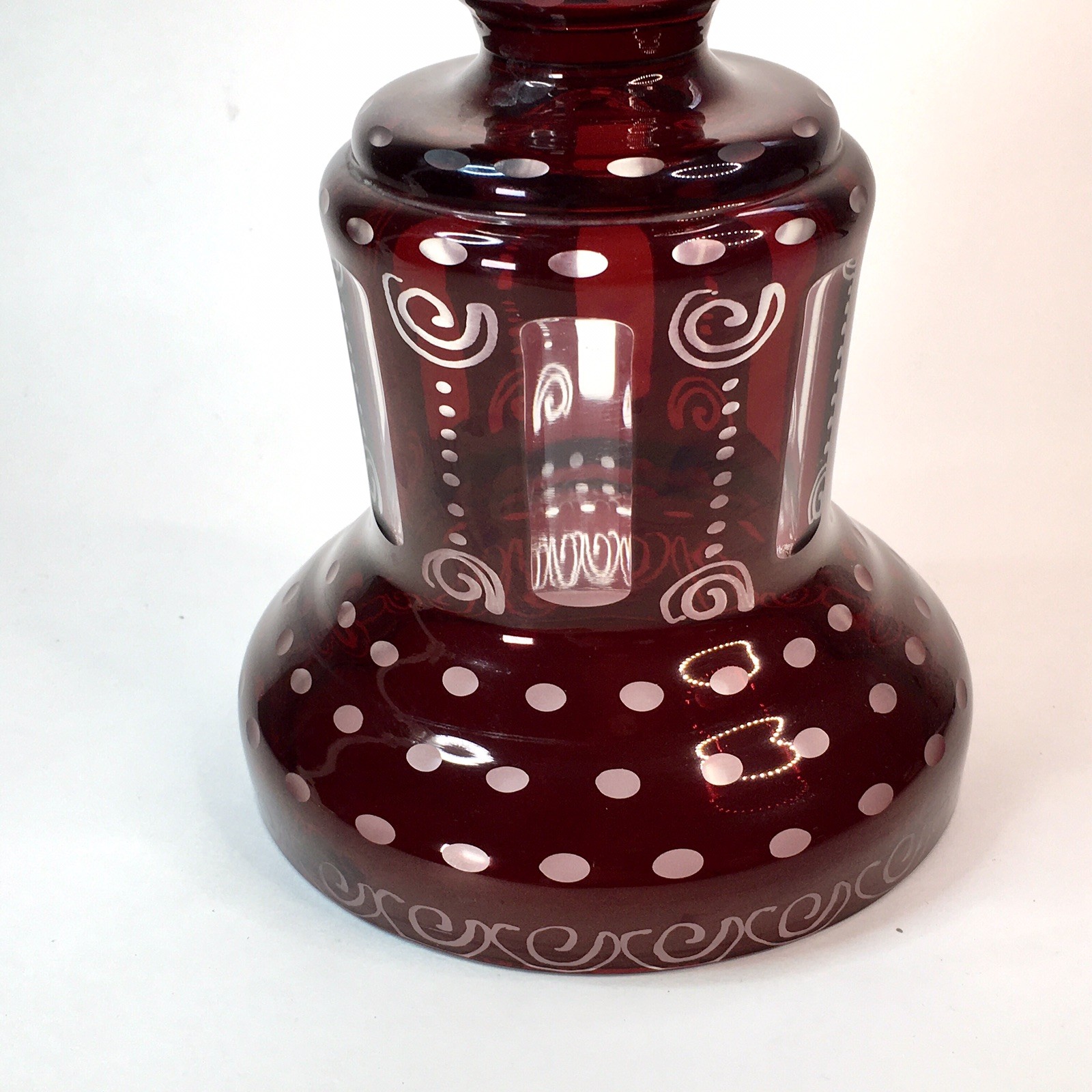 Bohemian ‘Egermann’ Ruby Red Cut To Clear Covered Mantel Urn Vase Or Pokal 15″ H