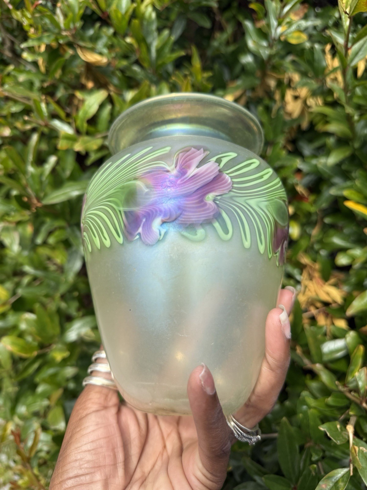 ORIENT & FLUME VINTAGE IRIS FLOWER VASE SIGNED SHAW